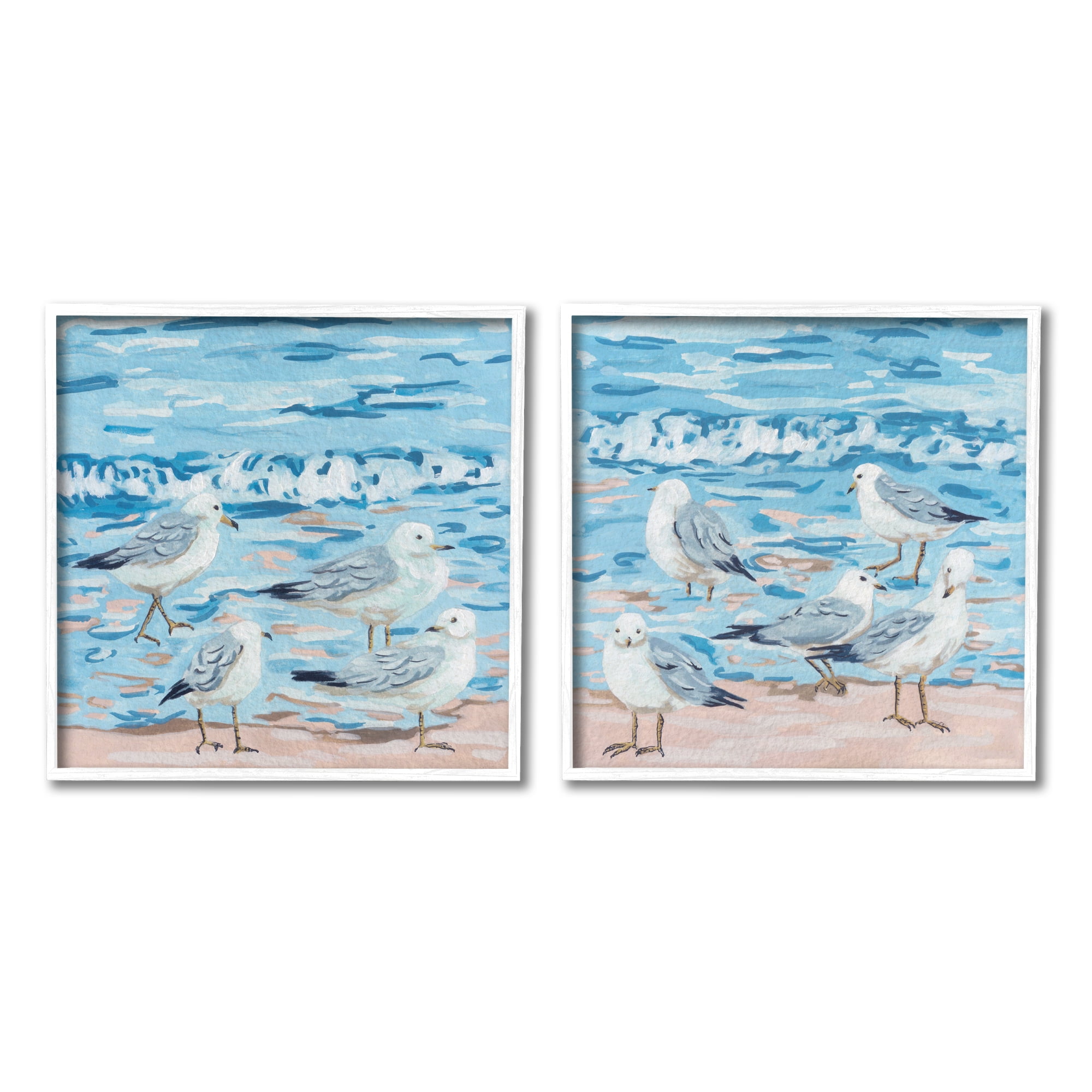 Stupell Industries Sandpipers on Shore Painting Animals & Insects Painting White Framed Art Print Wall Art, 12 x 12, Set of 2