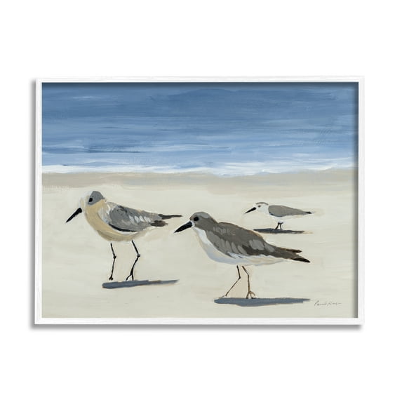 Stupell Industries Sandpipers on Shore Painting Animals & Insects Painting White Framed Art Print Wall Art, 14 x 11