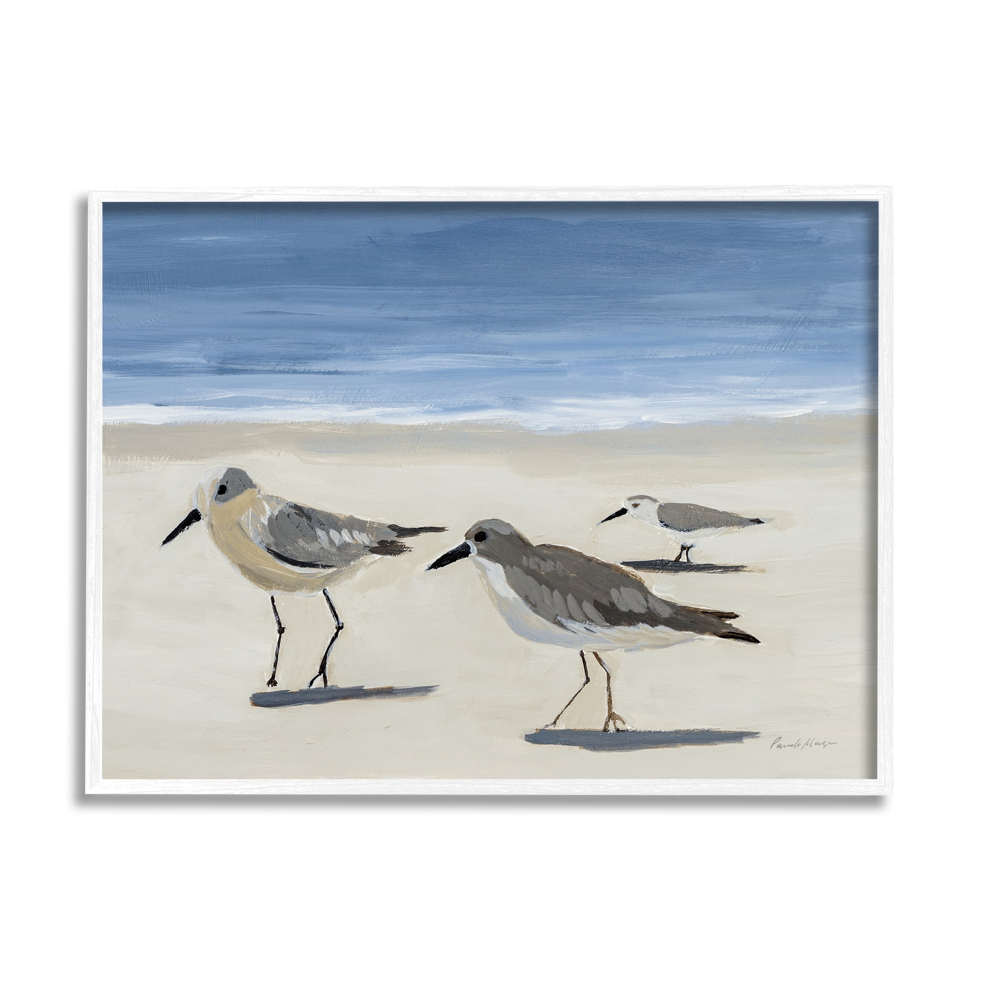 Stupell Industries Sandpipers on Shore Painting Animals & Insects Painting White Framed Art Print Wall Art, 20 x 16
