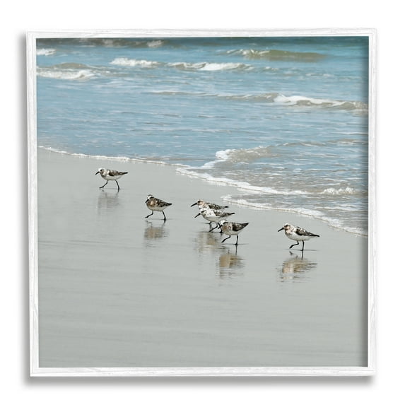 Stupell Industries Sandpipers on Shore Reflection Coastal Painting White Framed Art Print Wall Art