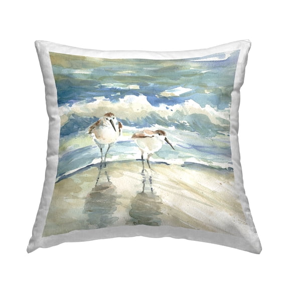 Stupell Industries Sandpipers with Shore Waves Square Decorative Printed Throw Pillow, 18 x 18