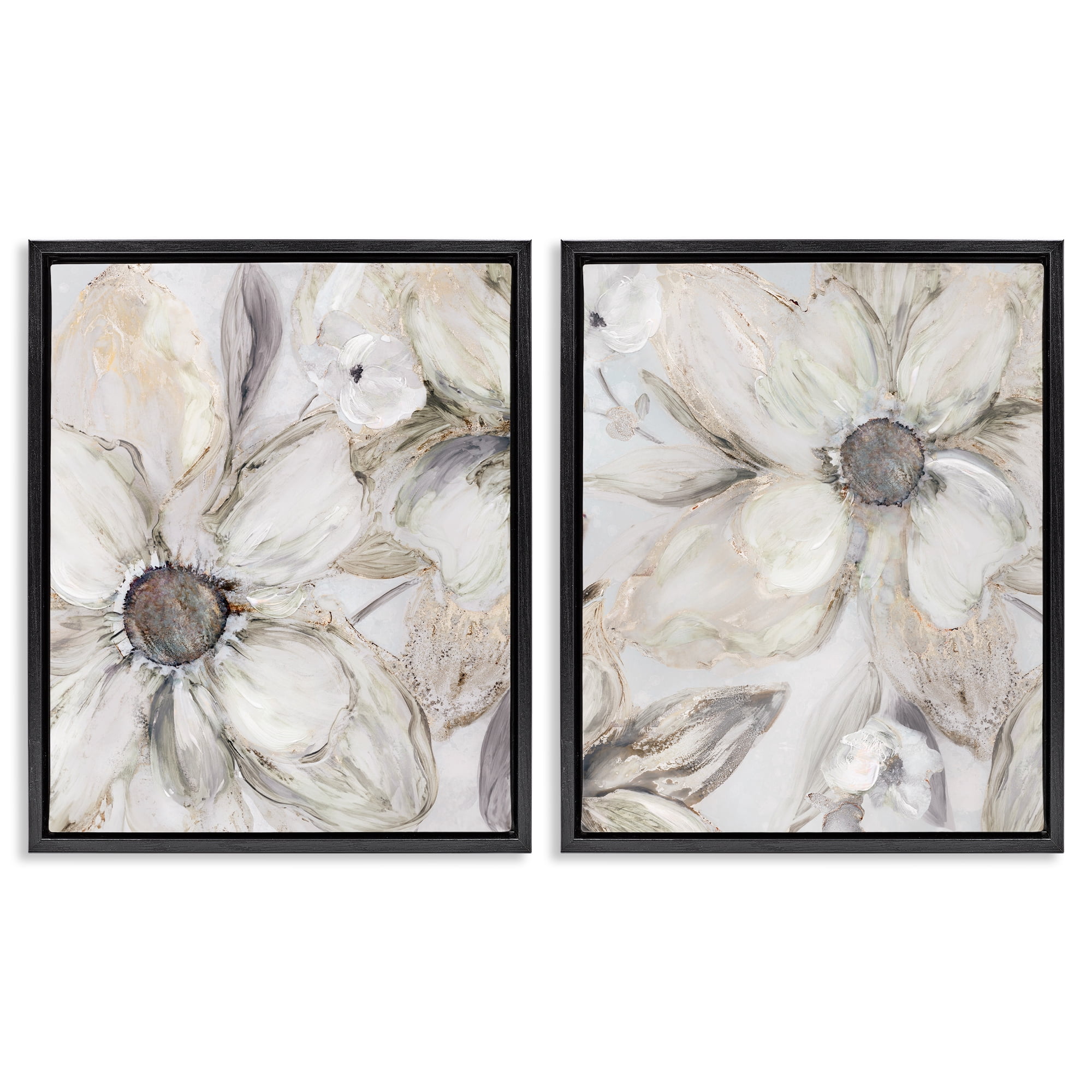 Stupell Industries Sandstone Tinted Blooms 2 Piece Black Framed Floater Canvas Set, design by Carol Robinson