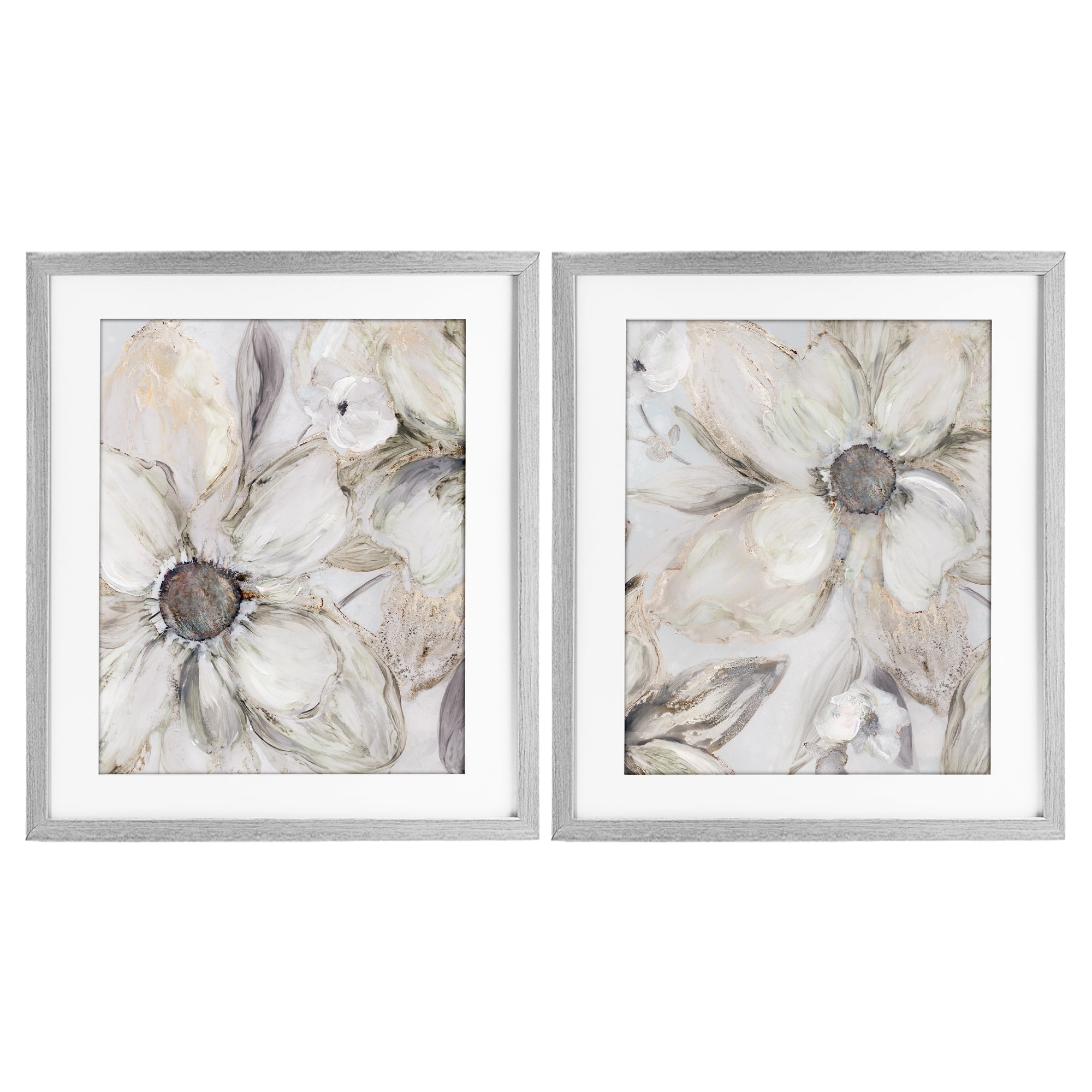 Stupell Industries Sandstone Tinted Blooms 2 Piece Gray Framed Print Under Glass Set, design by Carol Robinson