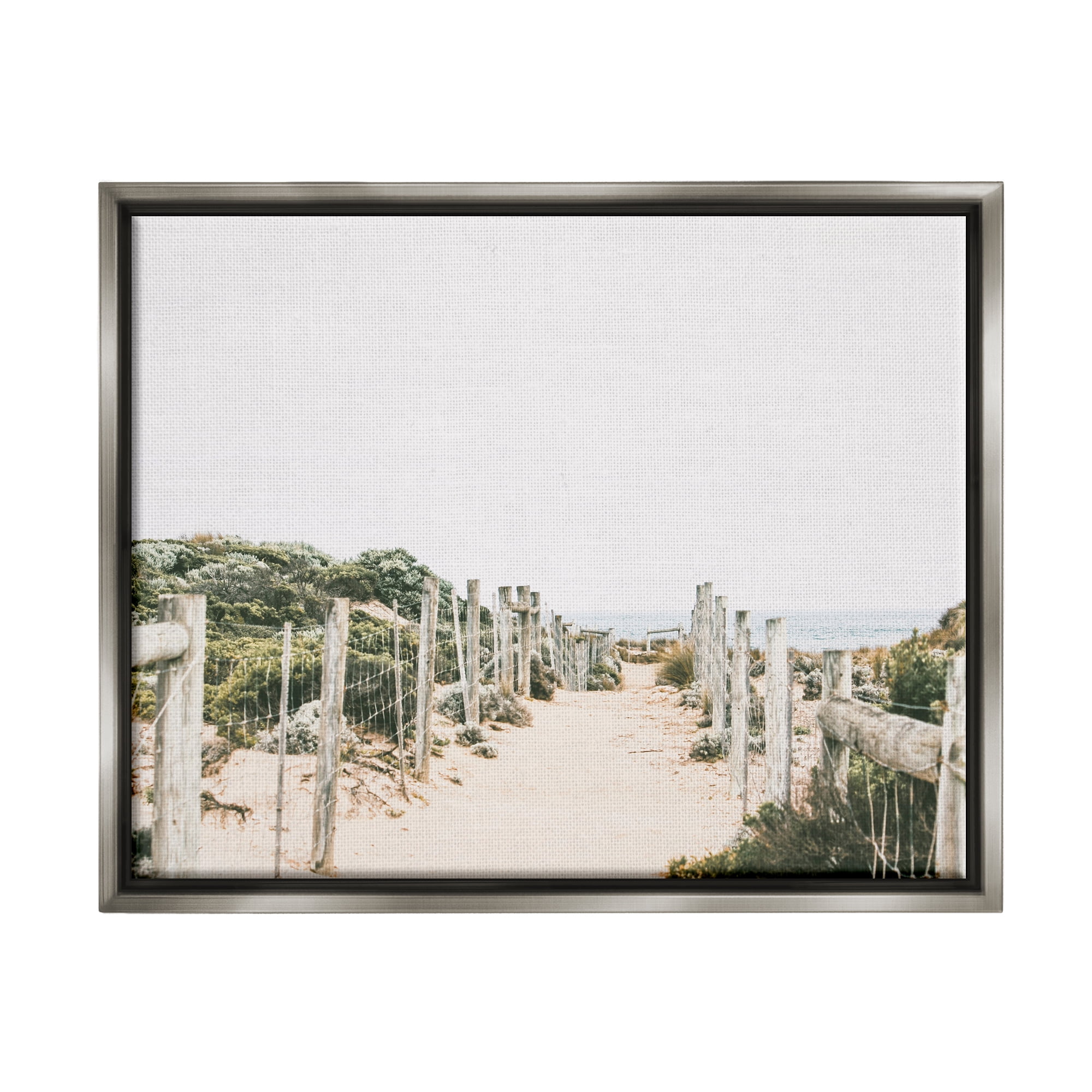 Stupell Industries Sandy Beach Boardwalk Landscape Coastal Photography Gray Floater Framed Art Print Wall Art
