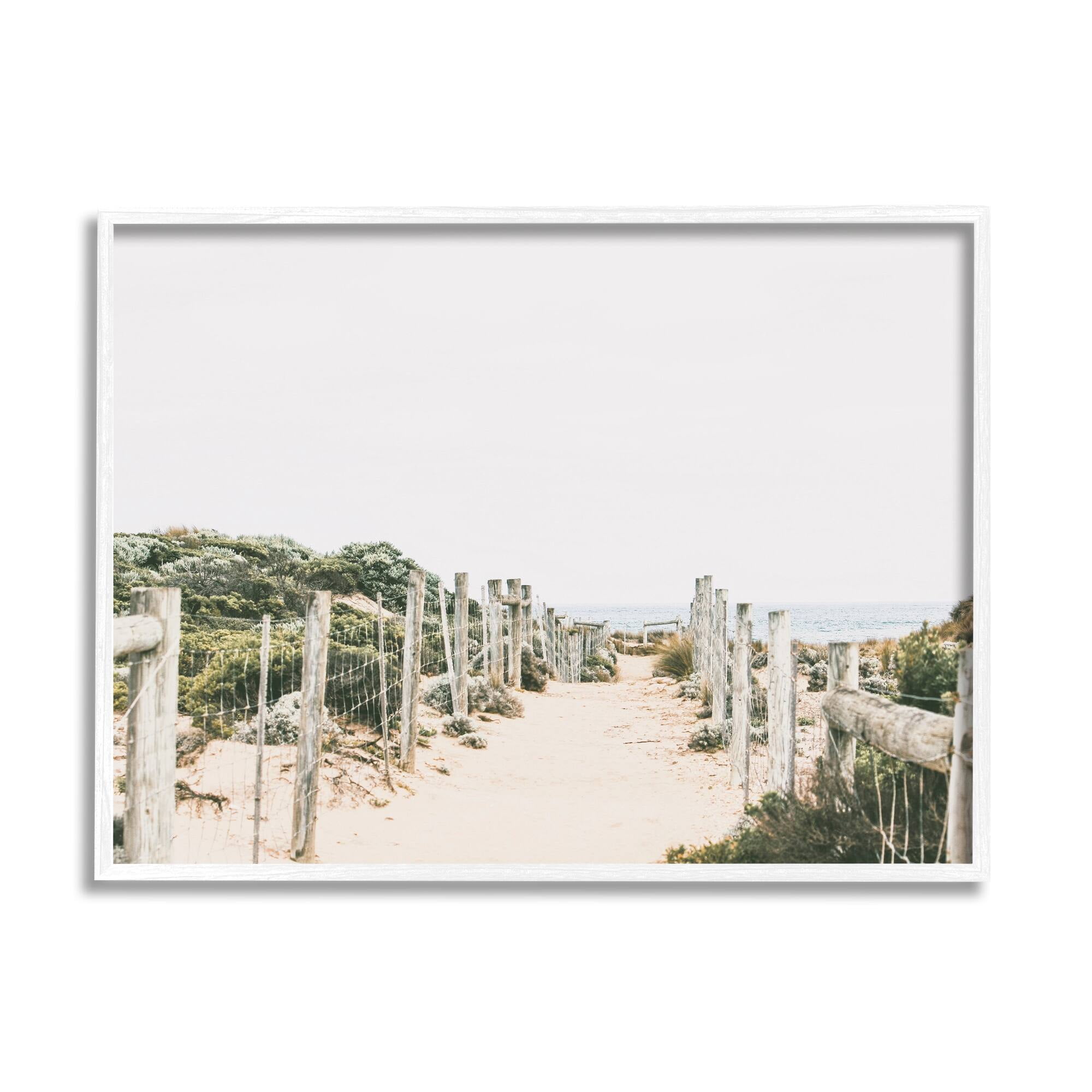 White Framed Coastal Sandy Beach Landscape Canvas Print