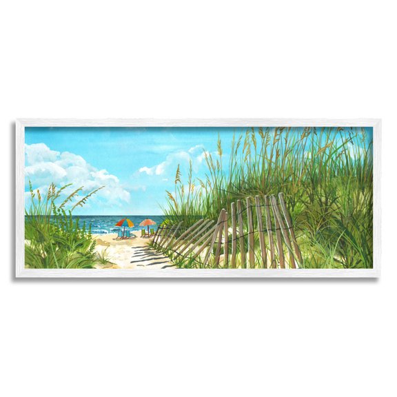 Stupell Industries Sandy Beach Path Landscape Painting White Framed Art Print Wall Art, Design by Erica Christopher