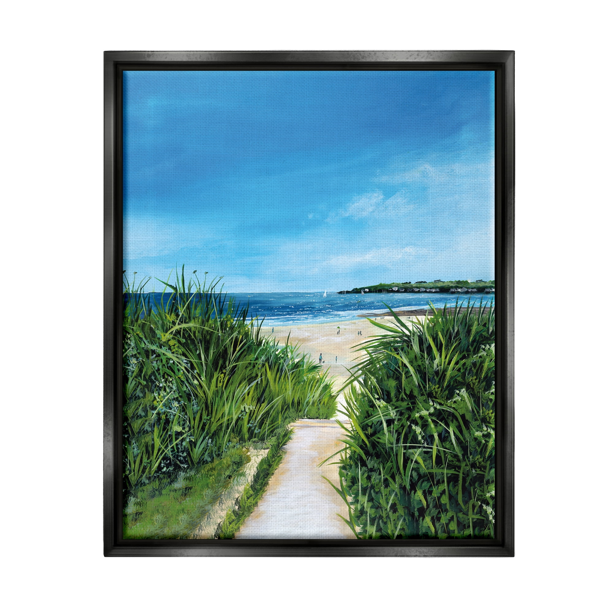 Stupell Industries Sandy Beach Path Scene Nature Painting Black Floater Framed Art Print Wall Art, 25 x 31