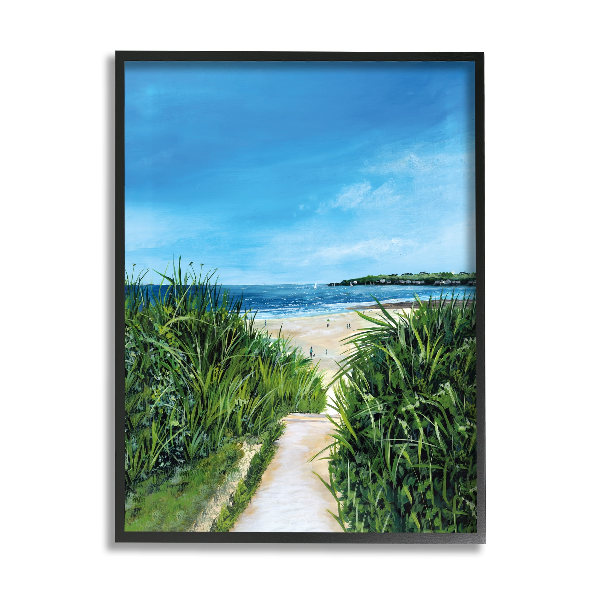 Stupell Industries Sandy Beach Path Scene Nature Painting Black Framed Art Print Wall Art, 16 x 20
