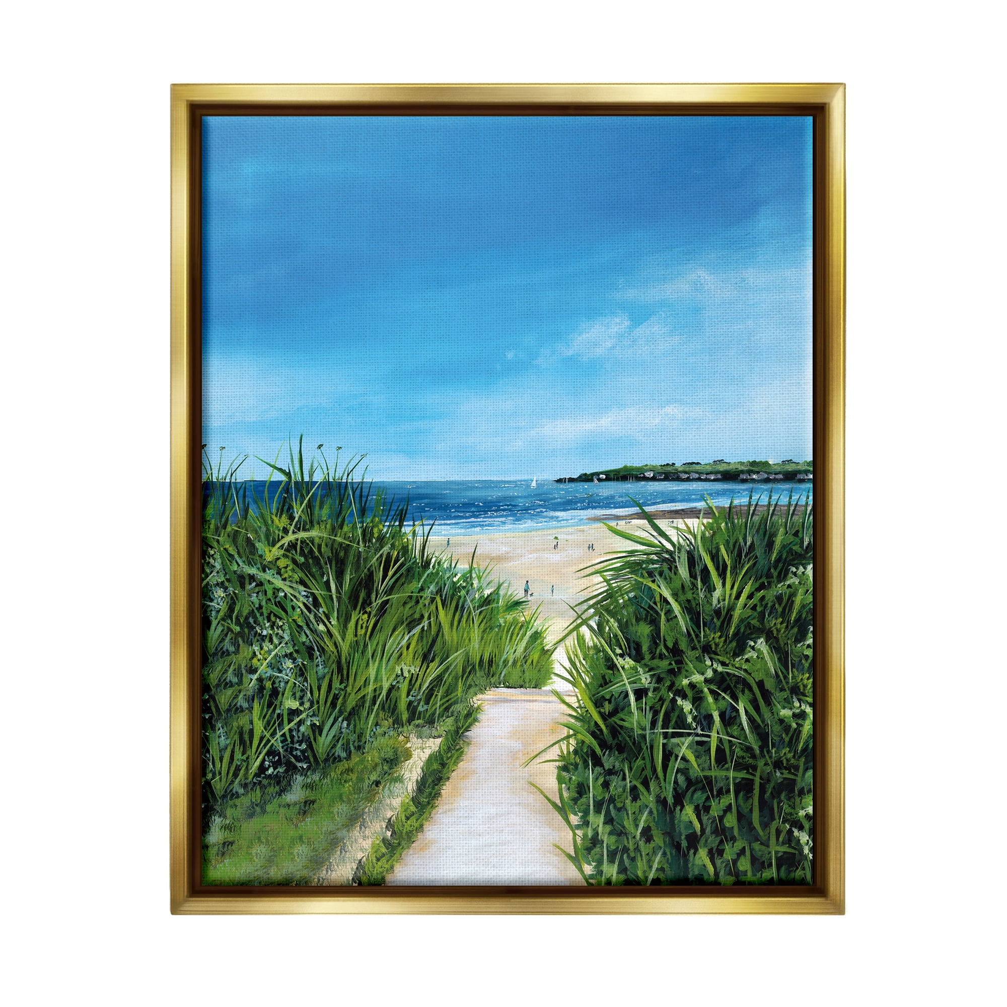 Stupell Industries Sandy Beach Path Scene Nature Painting Gold Floater Framed Art Print Wall Art, 17 x 21