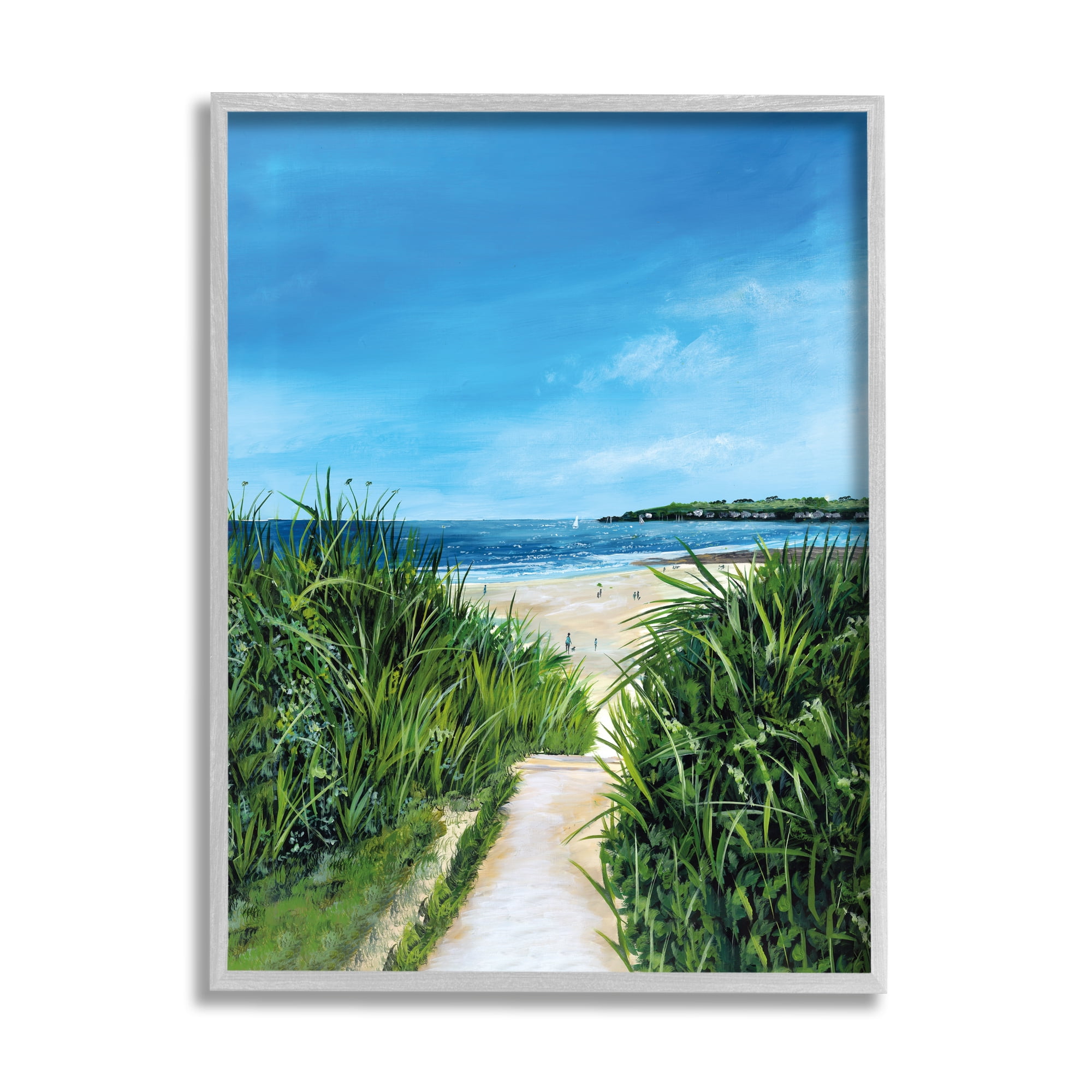 Stupell Industries Sandy Beach Path Scene Nature Painting Gray Framed Art Print Wall Art, 24 x 30