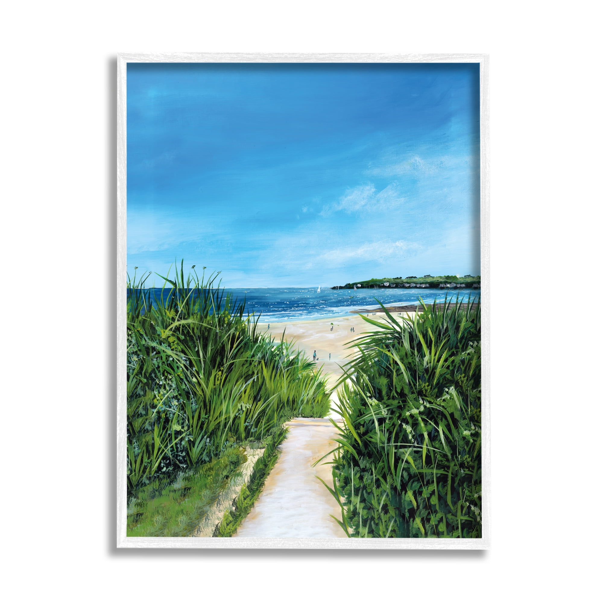 Stupell Industries Sandy Beach Path Scene Nature Painting White Framed Art Print Wall Art, 24 x 30