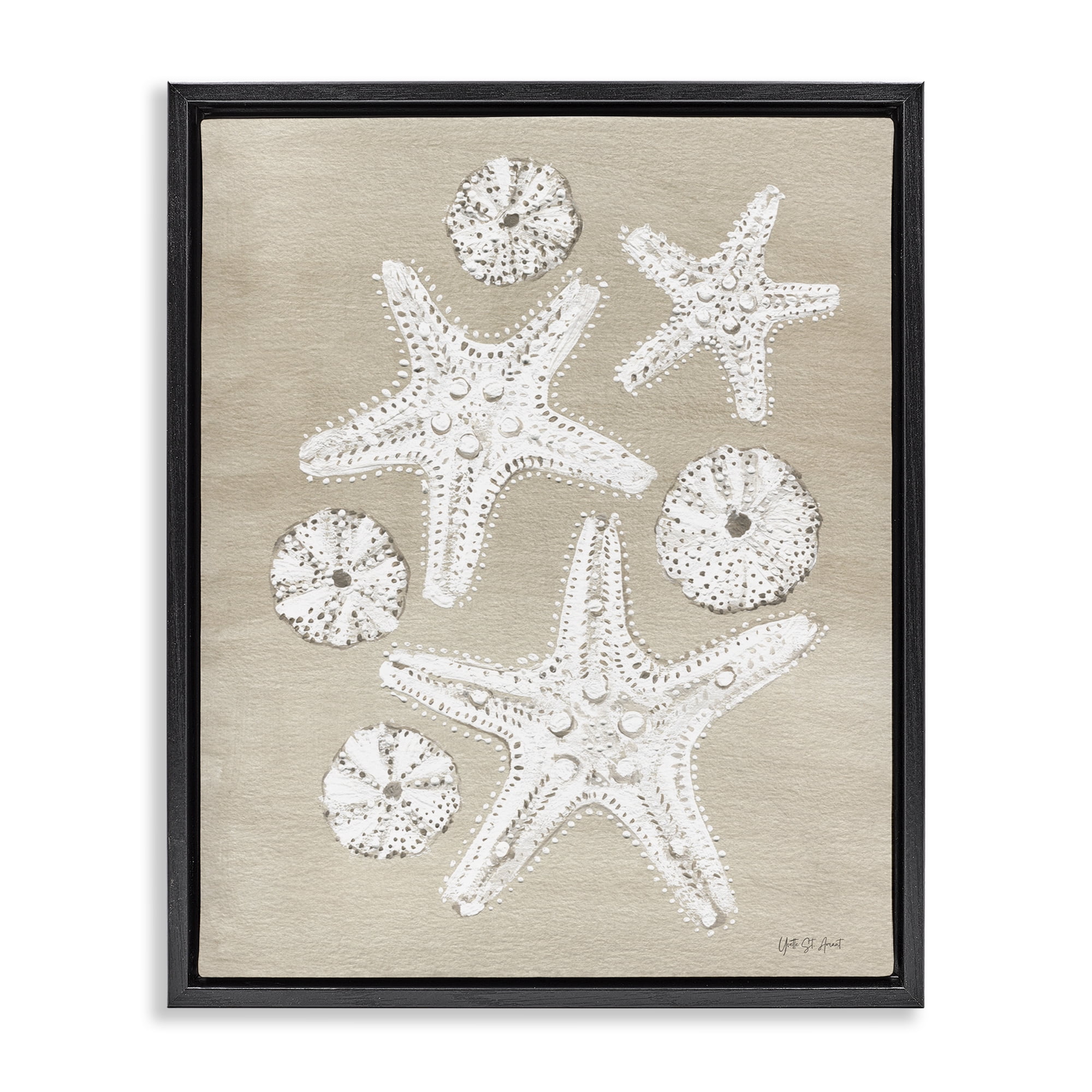Stupell Industries Sandy Beach Treasures Coastal Painting Black Floater Framed Canvas Art Print Wall Art, 17 x 21