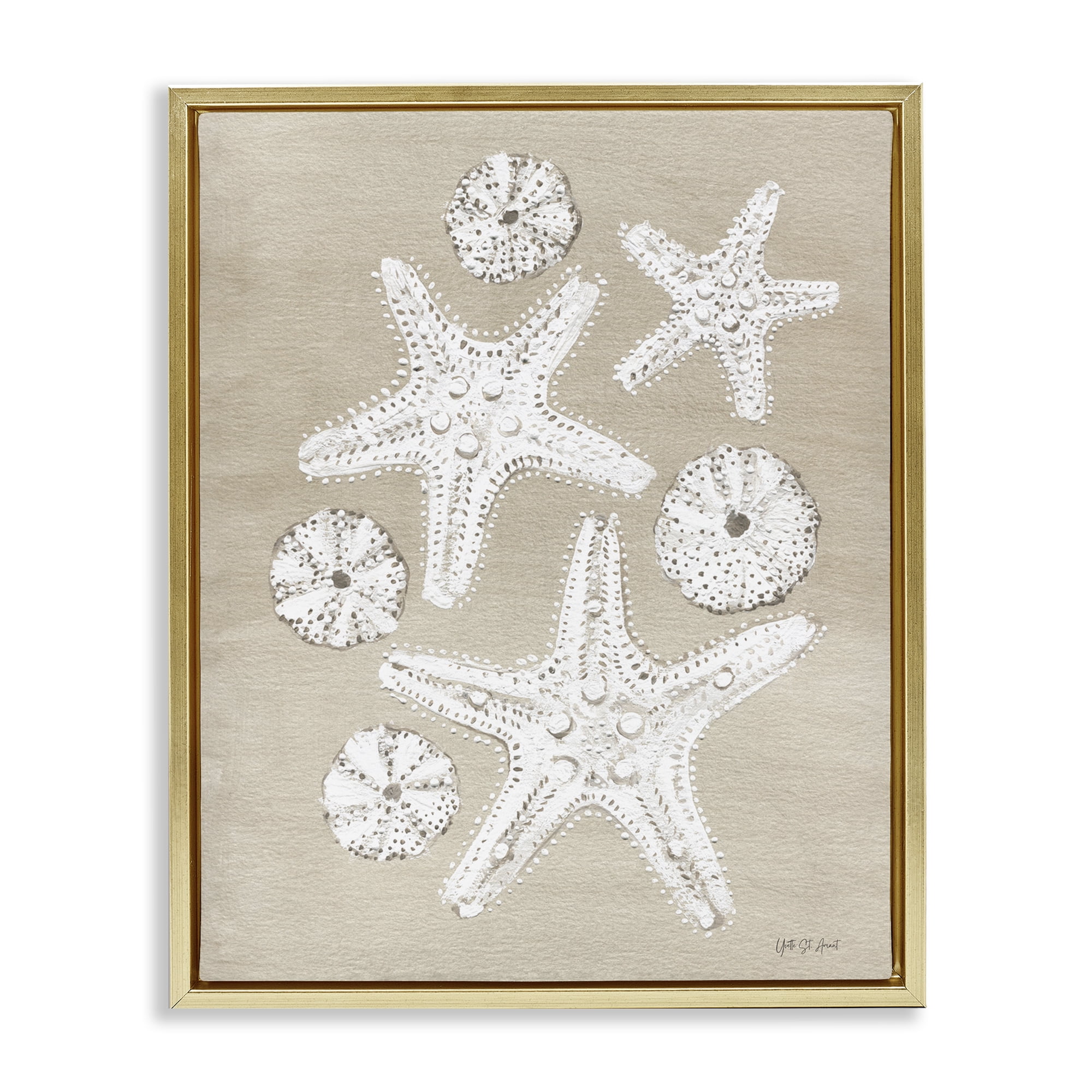 Stupell Industries Sandy Beach Treasures Coastal Painting Gold Floater Framed Canvas Art Print Wall Art, 17 x 21