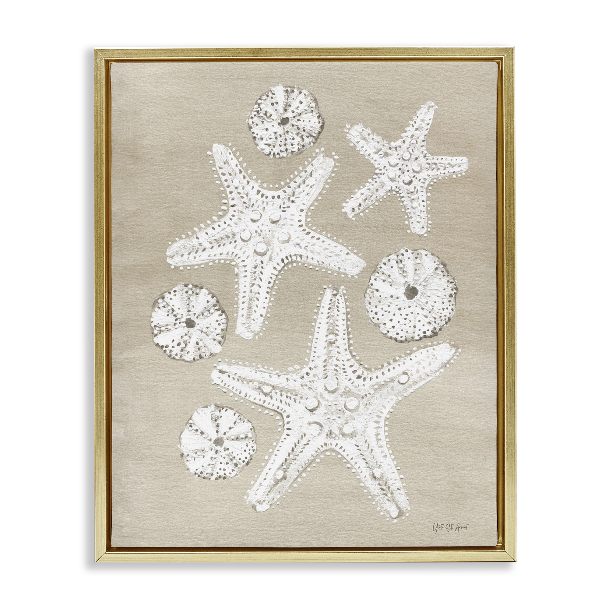 Stupell Industries Sandy Beach Treasures Coastal Painting Gold Floater Framed Canvas Art Print Wall Art, 25 x 31