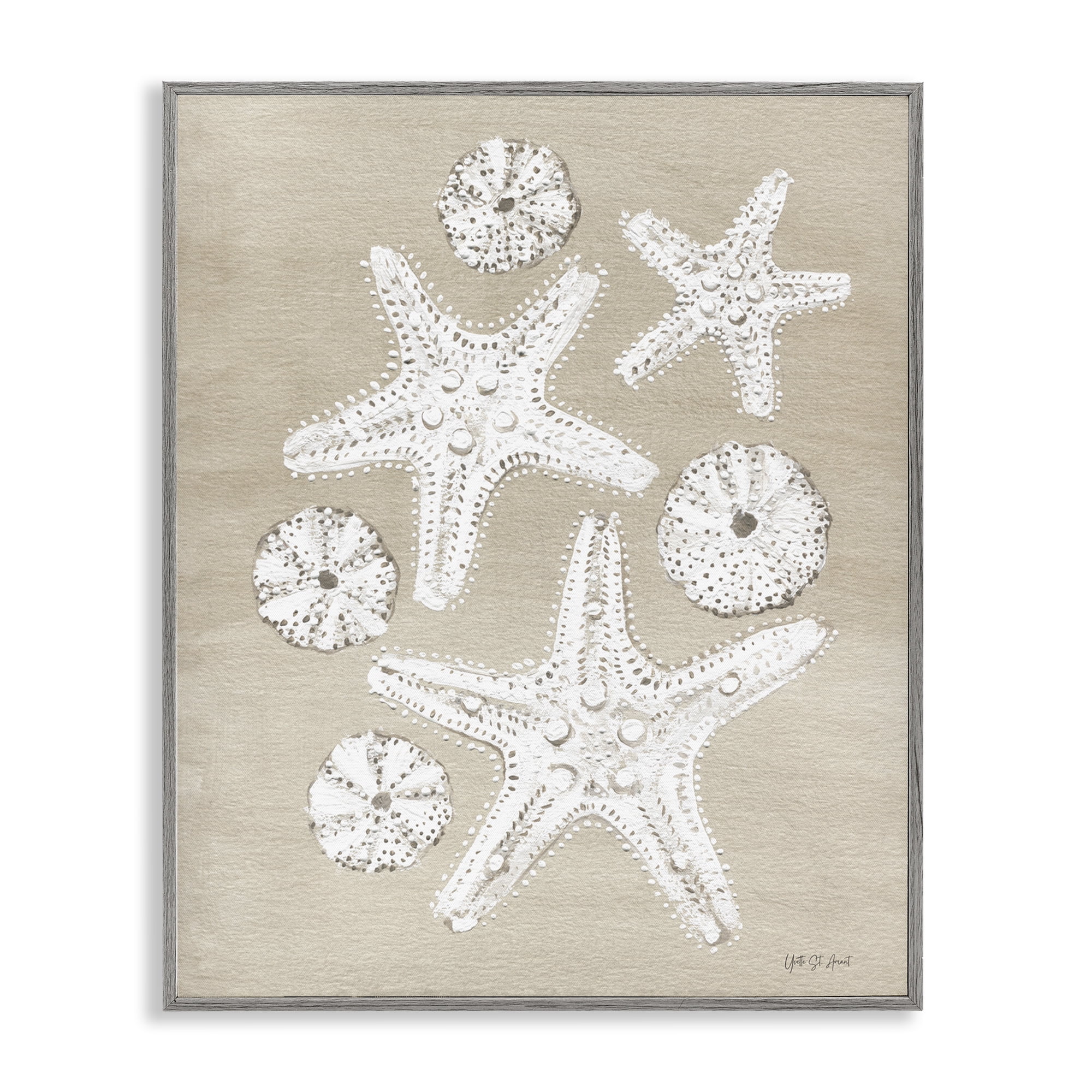 Stupell Industries Sandy Beach Treasures Coastal Painting Gray Framed Art Print Wall Art, 16 x 20
