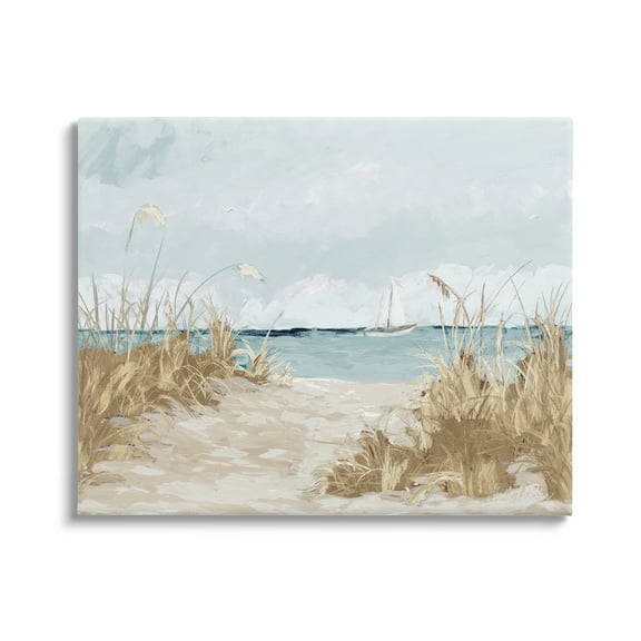 Stupell Industries Sandy Beach Walkway Distant Sailboats Floating Sea Painting Gallery Wrapped Canvas Print Wall Art, Design by Julie Derice