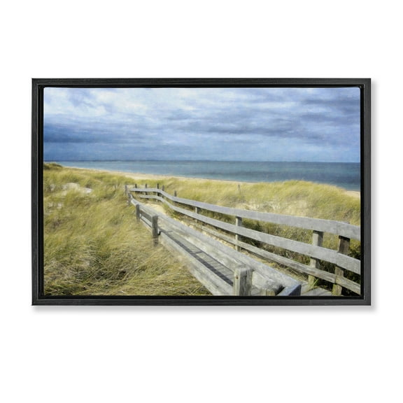 Stupell Industries Sandy Boardwalk View Landscape & Nature Painting Black Floater Framed Canvas Art Print Wall Art, 25 x 17