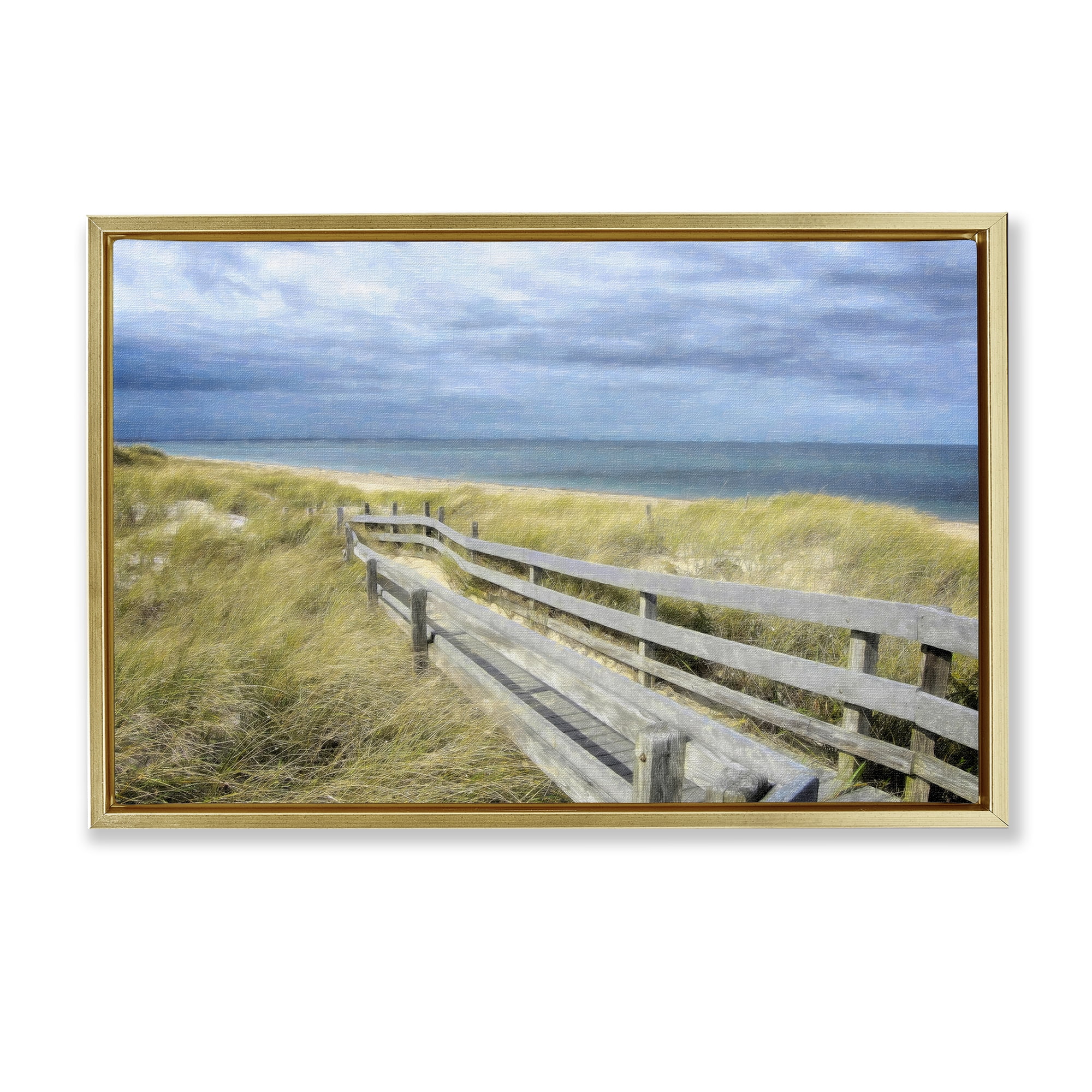 Stupell Industries Sandy Boardwalk View Landscape & Nature Painting Gold Floater Framed Canvas Art Print Wall Art, 31 x 21