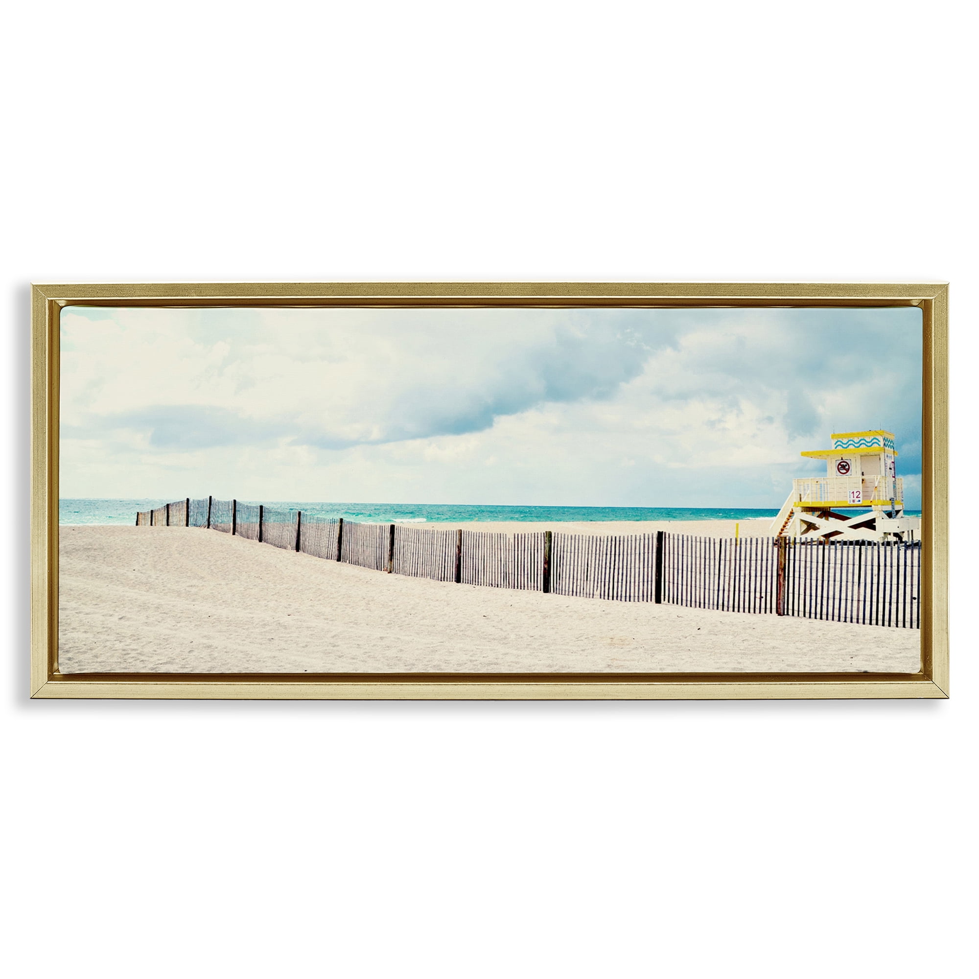 Stupell Industries Sandy Boardwalk Way Nautical & Beach Photography Gold Floater Framed Canvas Art Print Wall Art, 25 x 11