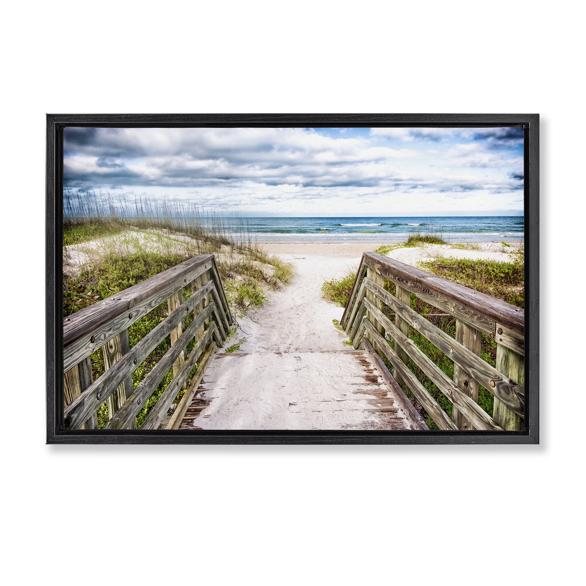 Stupell Industries Sandy Coast Boardwalk Nautical & Beach Photography Black Floater Framed Canvas Art Print Wall Art, 25 x 17