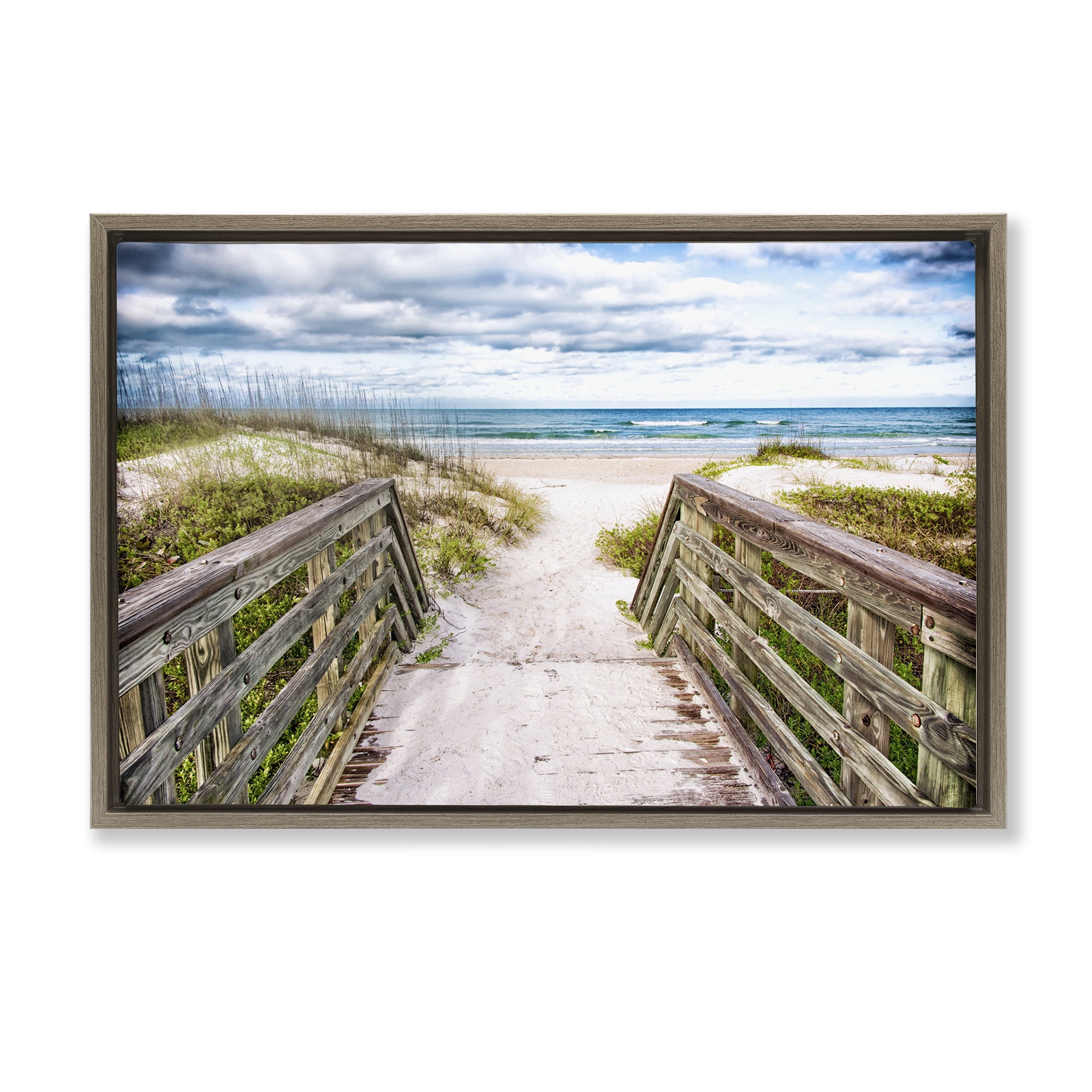 Stupell Industries Sandy Coast Boardwalk Nautical & Beach Photography Brown Floater Framed Canvas Art Print Wall Art, 25 x 17