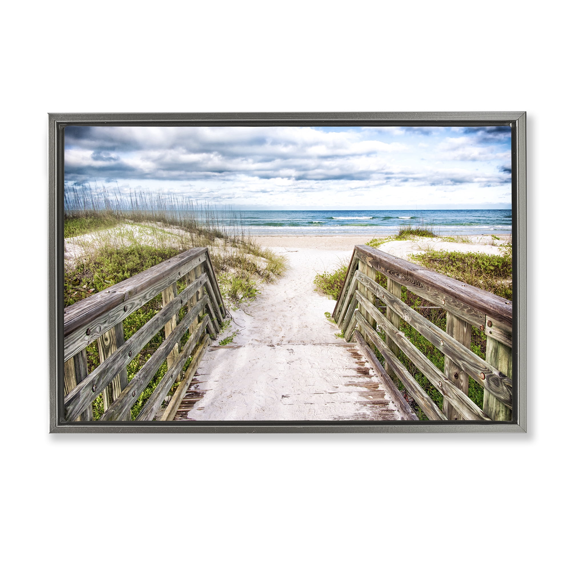Stupell Industries Sandy Coast Boardwalk Nautical & Beach Photography Gray Floater Framed Canvas Art Print Wall Art, 25 x 17