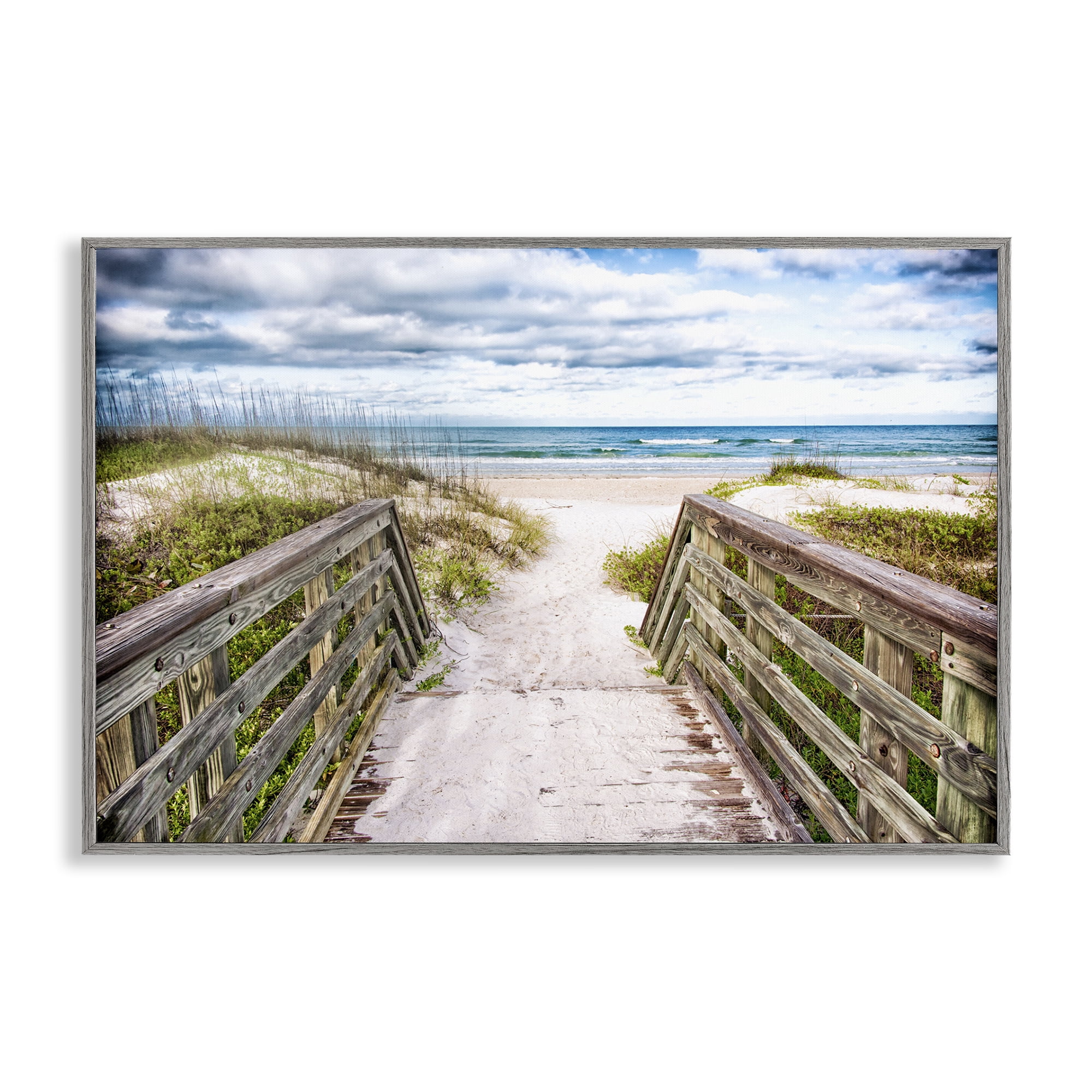 Stupell Industries Sandy Coast Boardwalk Nautical & Beach Photography Gray Framed Art Print Wall Art, 30 x 20