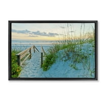Stupell Industries Sandy Coast Footprints Nautical & Beach Photography Black Floater Framed Canvas Art Print Wall Art, 25 x 17