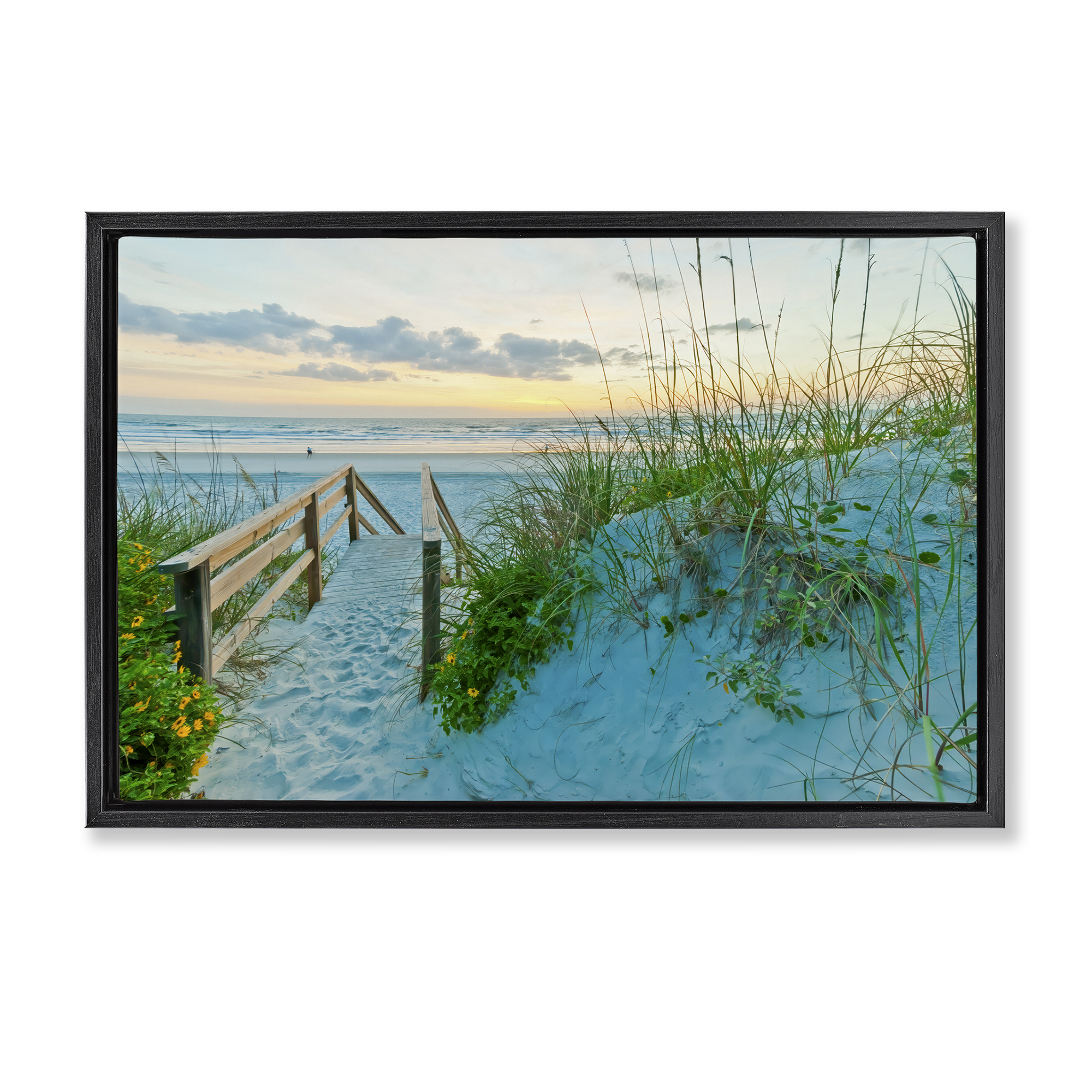 Stupell Industries Sandy Coast Footprints Nautical & Beach Photography Black Floater Framed Canvas Art Print Wall Art, 31 x 21
