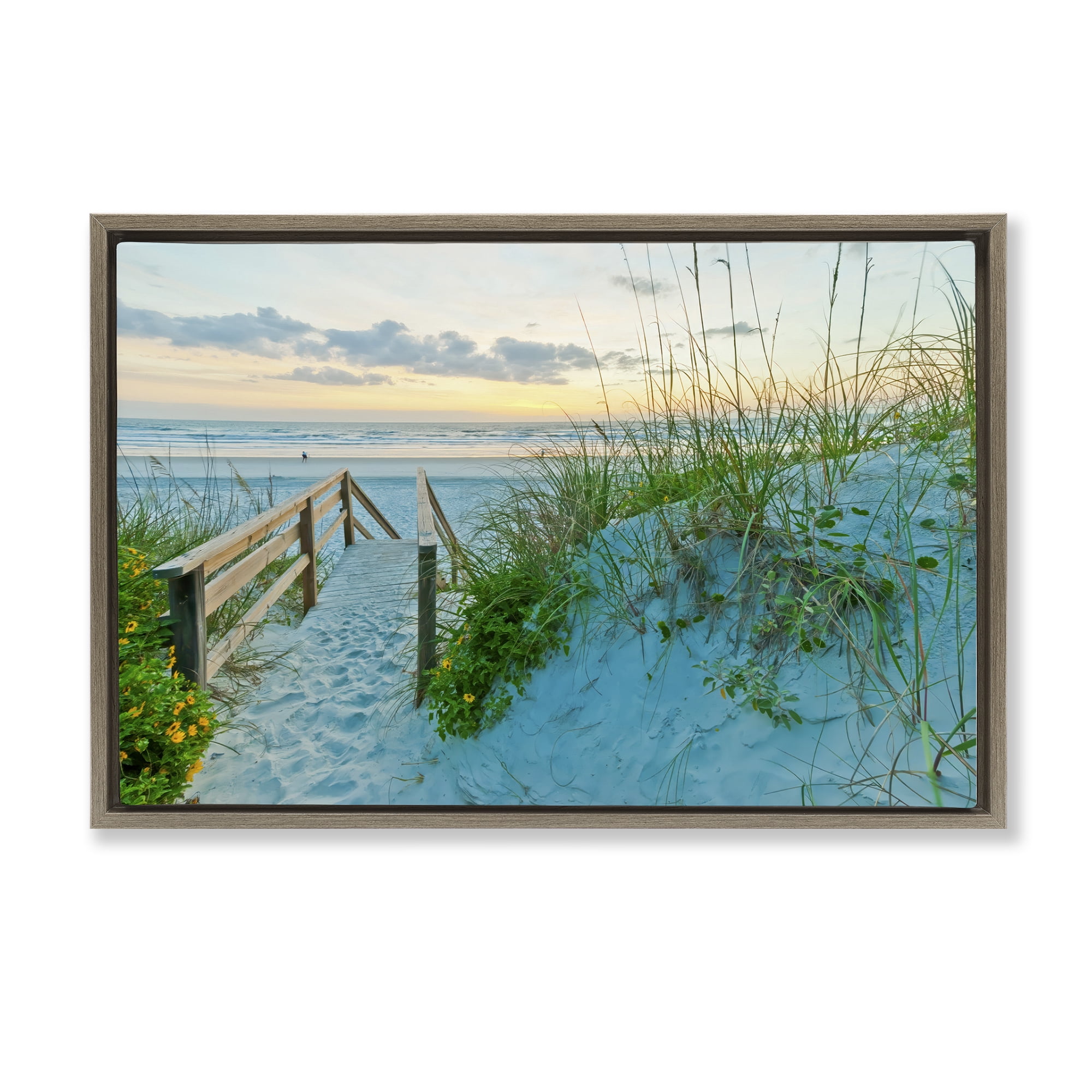 Stupell Industries Sandy Coast Footprints Nautical & Beach Photography Brown Floater Framed Canvas Art Print Wall Art, 25 x 17
