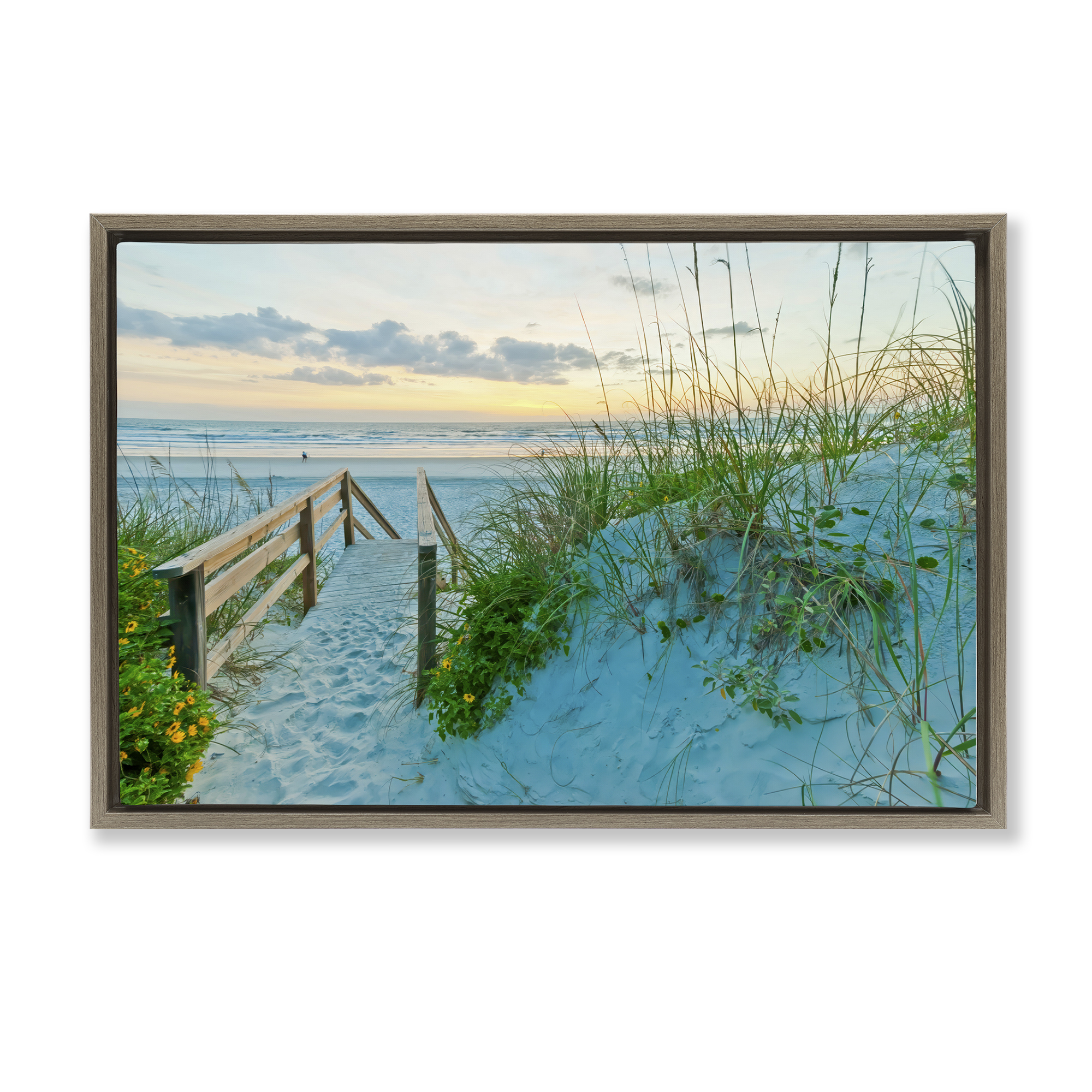 Stupell Industries Sandy Coast Footprints Nautical & Beach Photography Brown Floater Framed Canvas Art Print Wall Art, 31 x 21