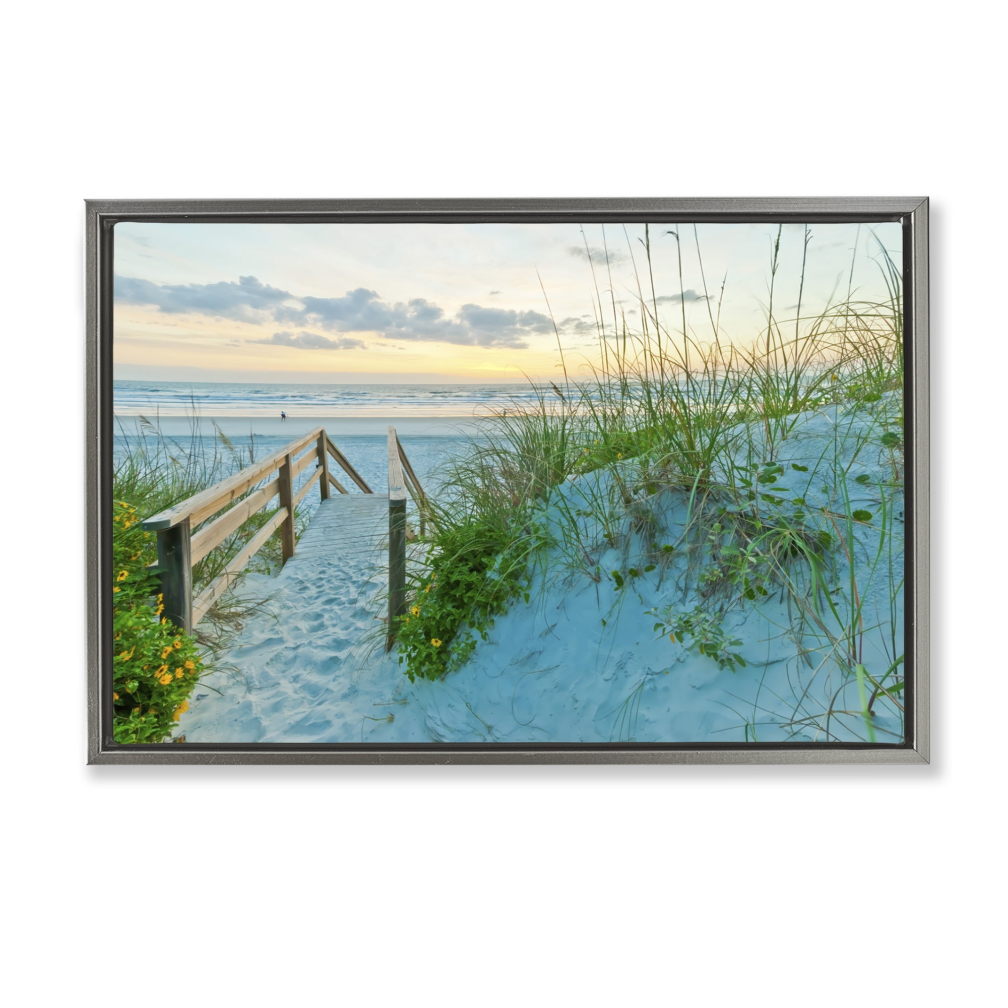 Stupell Industries Sandy Coast Footprints Nautical & Beach Photography Gray Floater Framed Canvas Art Print Wall Art, 31 x 21