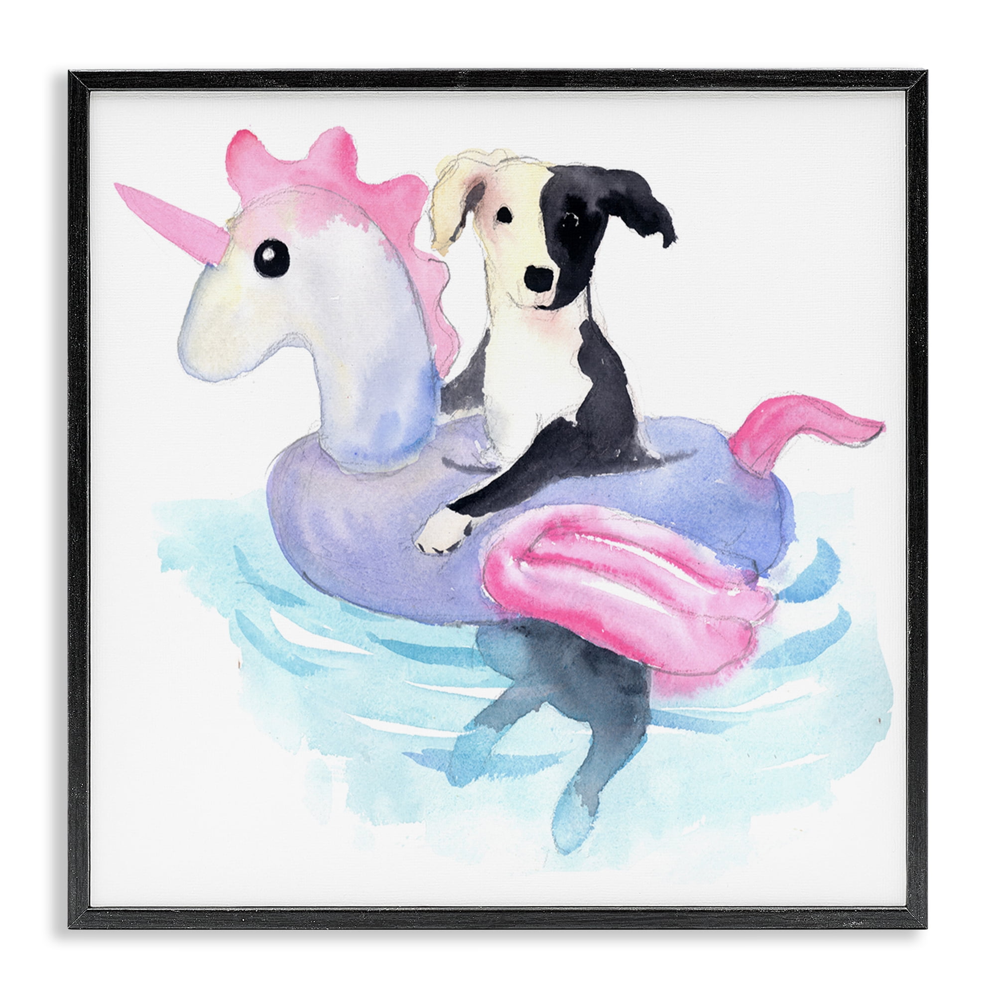 Stupell Industries Sandy Dog Pool Float Animals Painting Black Framed Art Print Wall Art, 17 x 17