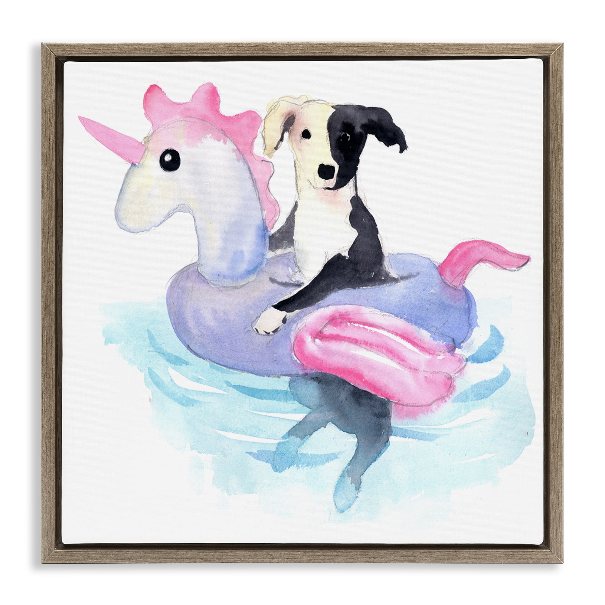 Stupell Industries Sandy Dog Pool Float Animals Painting Brown Floater Framed Canvas Art Print Wall Art, 25 x 25
