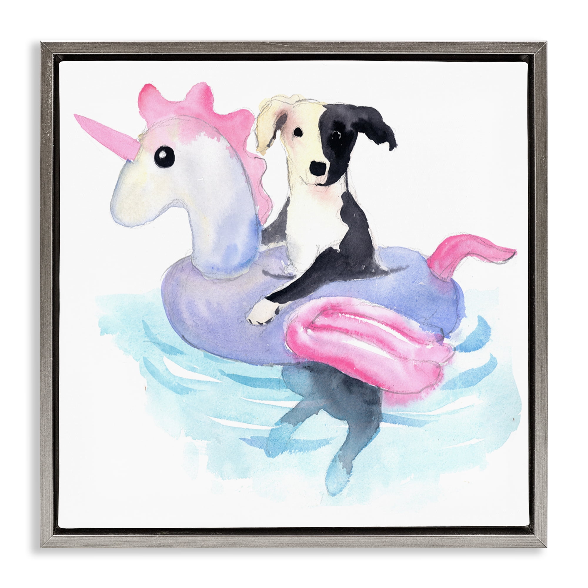 Stupell Industries Sandy Dog Pool Float Animals Painting Gray Floater Framed Canvas Art Print Wall Art, 25 x 25