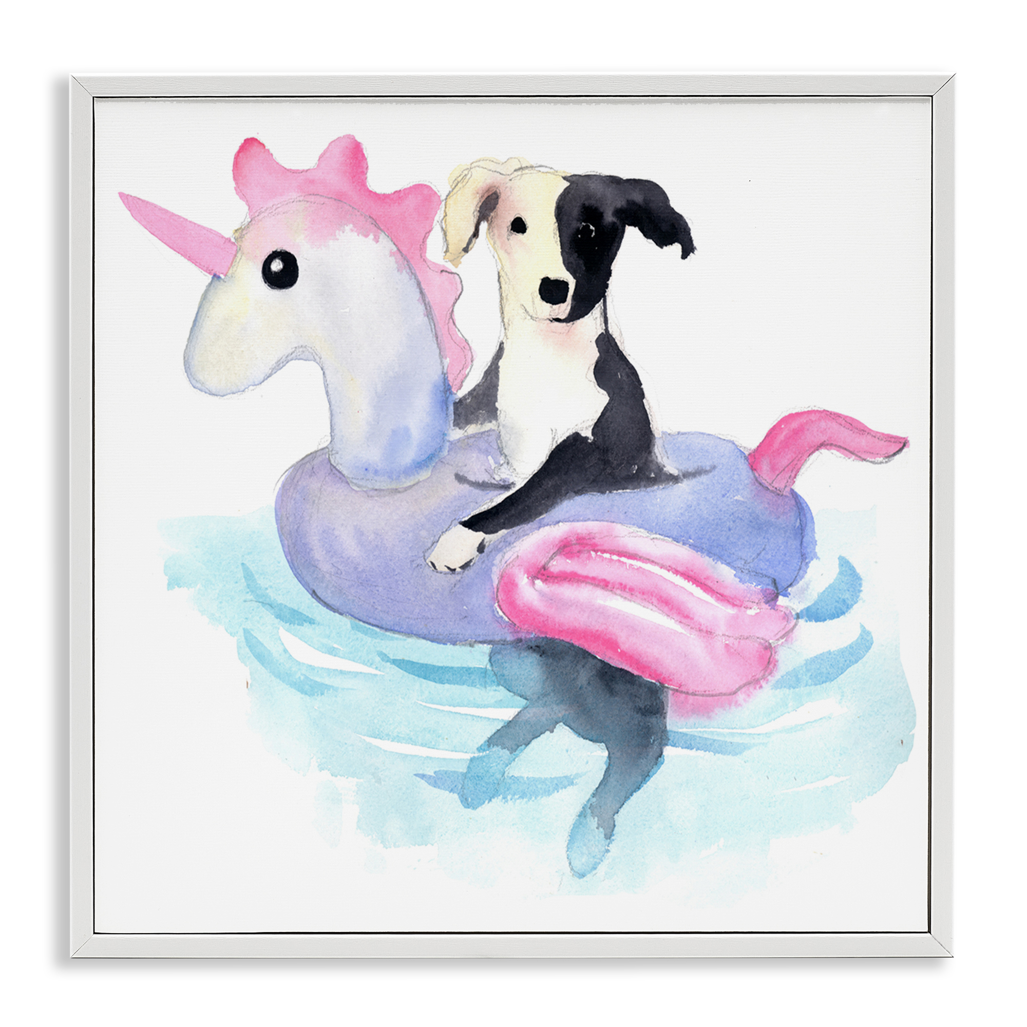 Stupell Industries Sandy Dog Pool Float Animals Painting White Framed Art Print Wall Art, 17 x 17