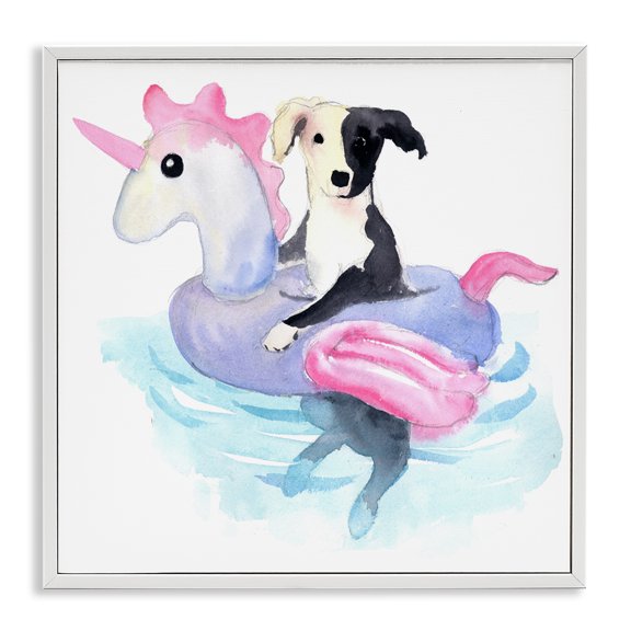 Stupell Industries Sandy Dog Pool Float Animals Painting White Framed Art Print Wall Art, 24 x 24