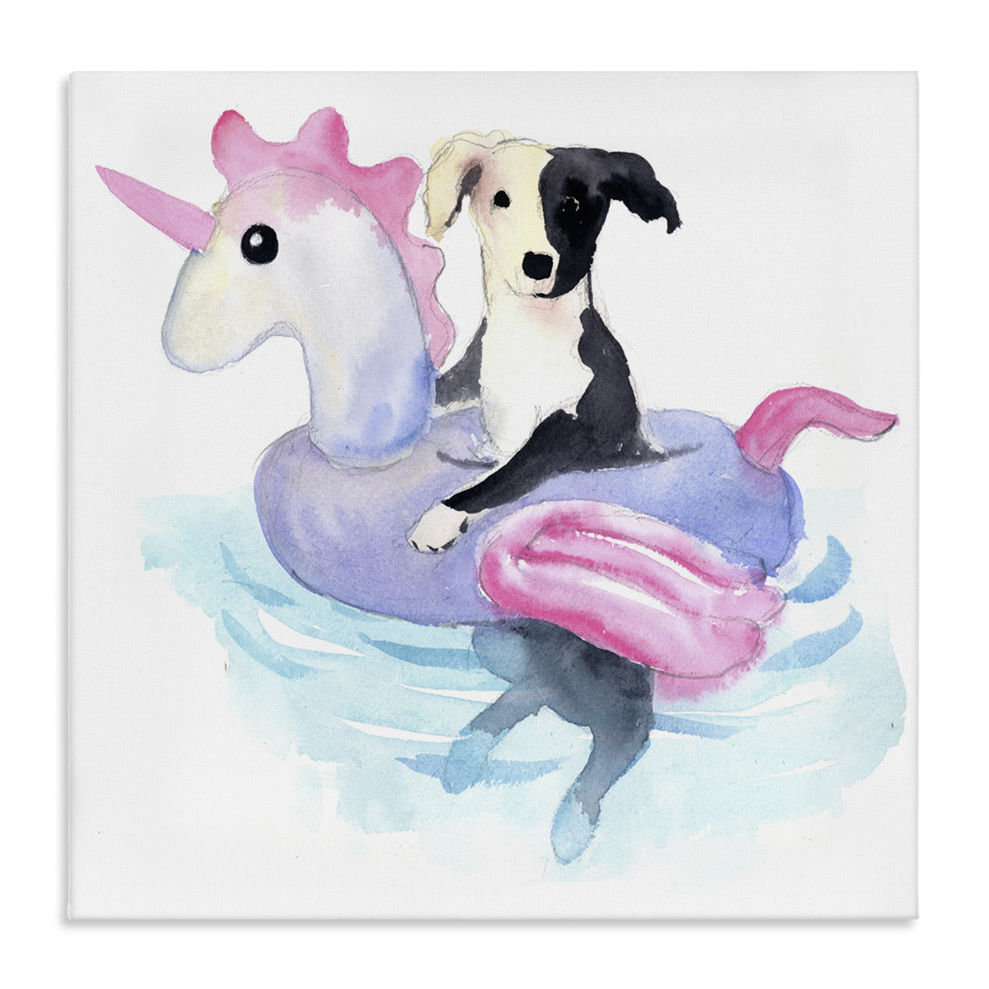 Stupell Industries Sandy Dog Pool Float Animals Painting Wrapped Canvas Art Print Wall Art, 36 x 36