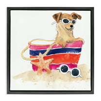 Stupell Industries Sandy Dog in Beach Bag Animals Painting Black Floater Framed Canvas Art Print Wall Art, 18 x 18
