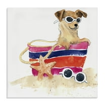 Stupell Industries Sandy Dog in Beach Bag Animals Painting Wrapped Canvas Art Print Wall Art, 17 x 17