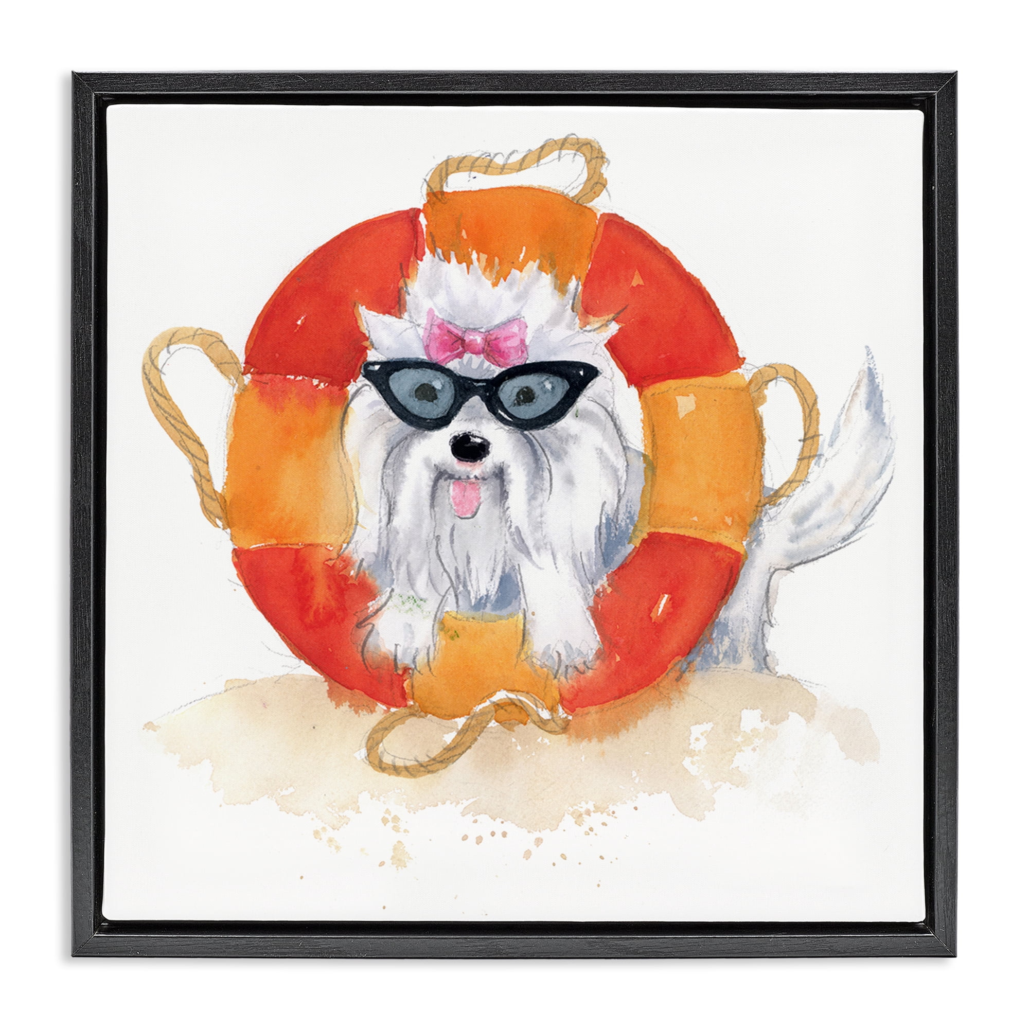 Stupell Industries Sandy Dog in Sunglasses Animals Painting Black Floater Framed Canvas Art Print Wall Art, 25 x 25