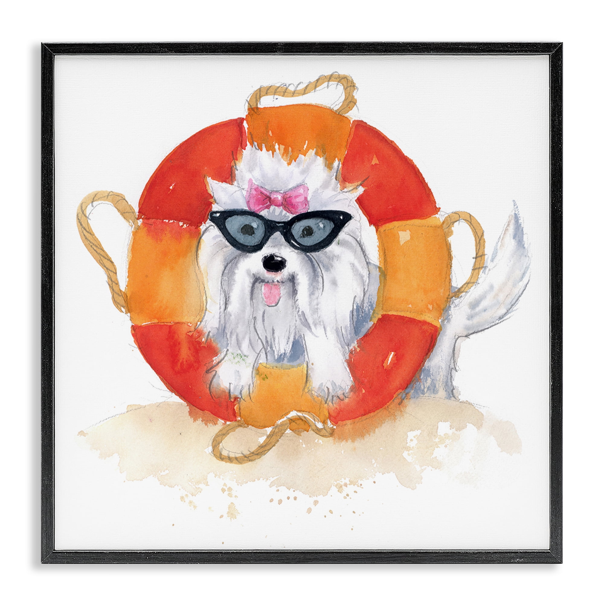 Stupell Industries Sandy Dog in Sunglasses Animals Painting Black Framed Art Print Wall Art, 12 x 12