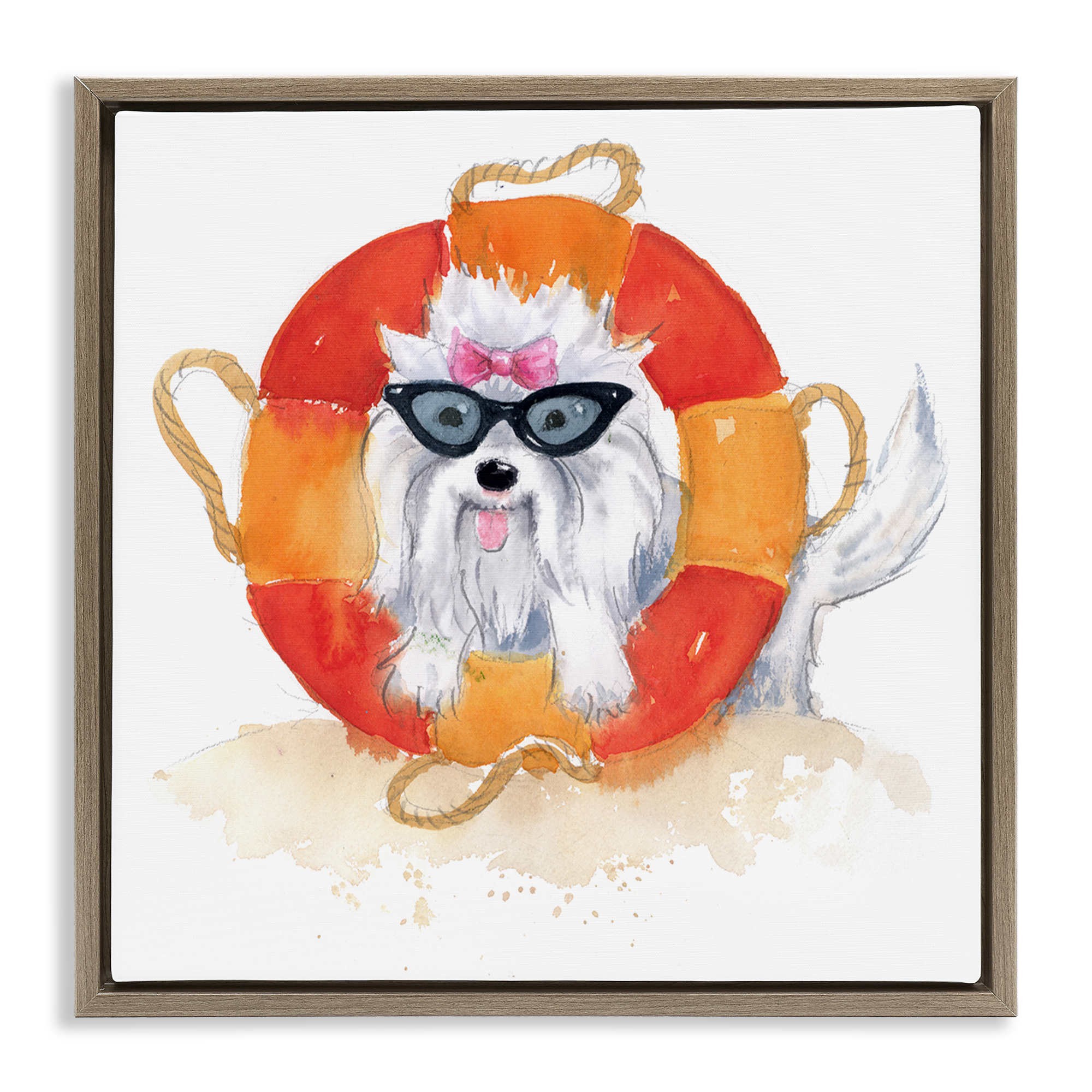 Stupell Industries Sandy Dog in Sunglasses Animals Painting Brown Floater Framed Canvas Art Print Wall Art, 18 x 18