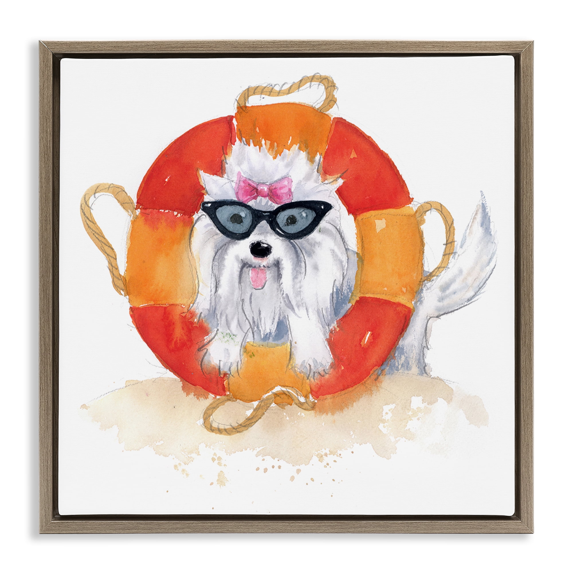 Stupell Industries Sandy Dog in Sunglasses Animals Painting Brown Floater Framed Canvas Art Print Wall Art, 25 x 25