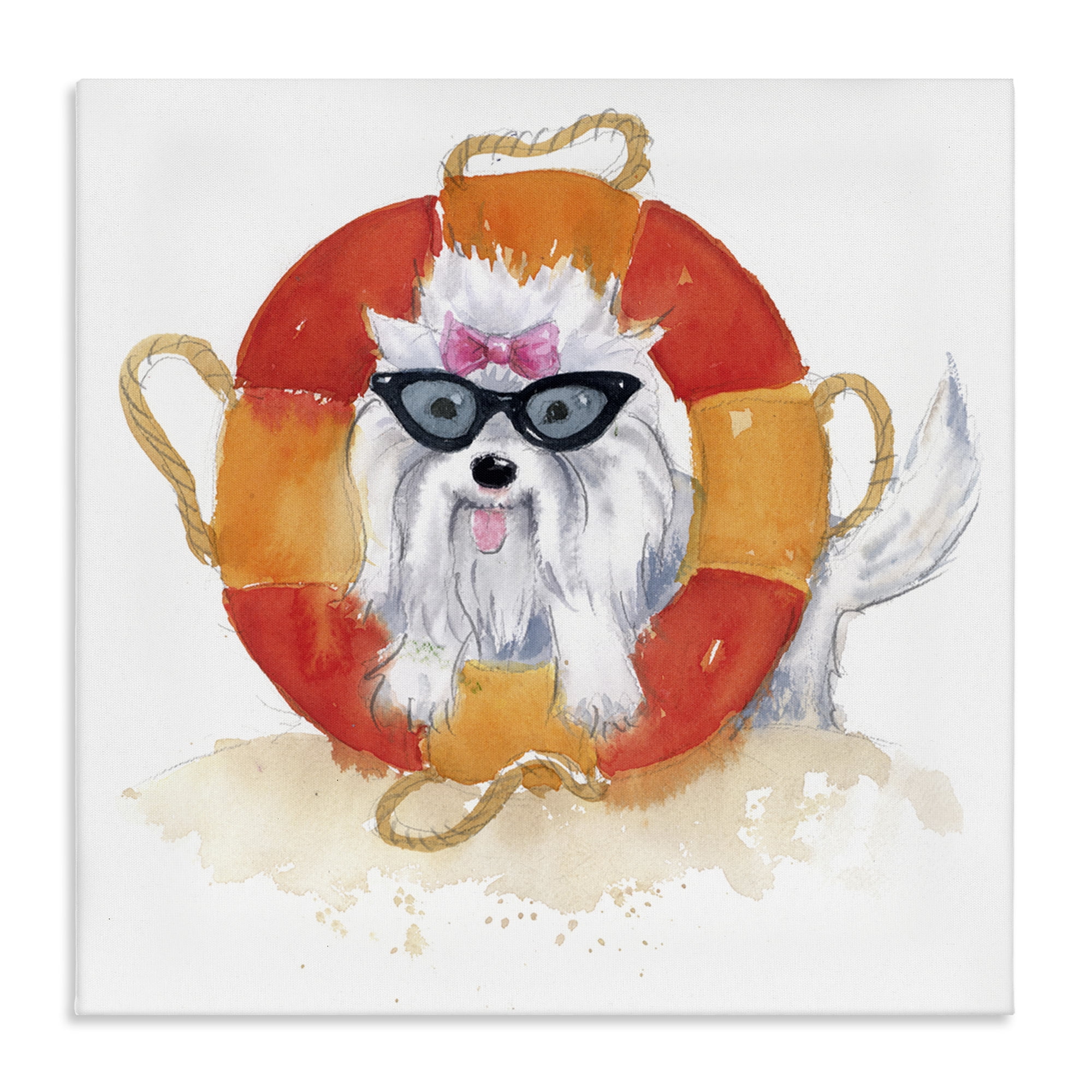 Stupell Industries Sandy Dog in Sunglasses Animals Painting Wrapped Canvas Art Print Wall Art, 24 x 24