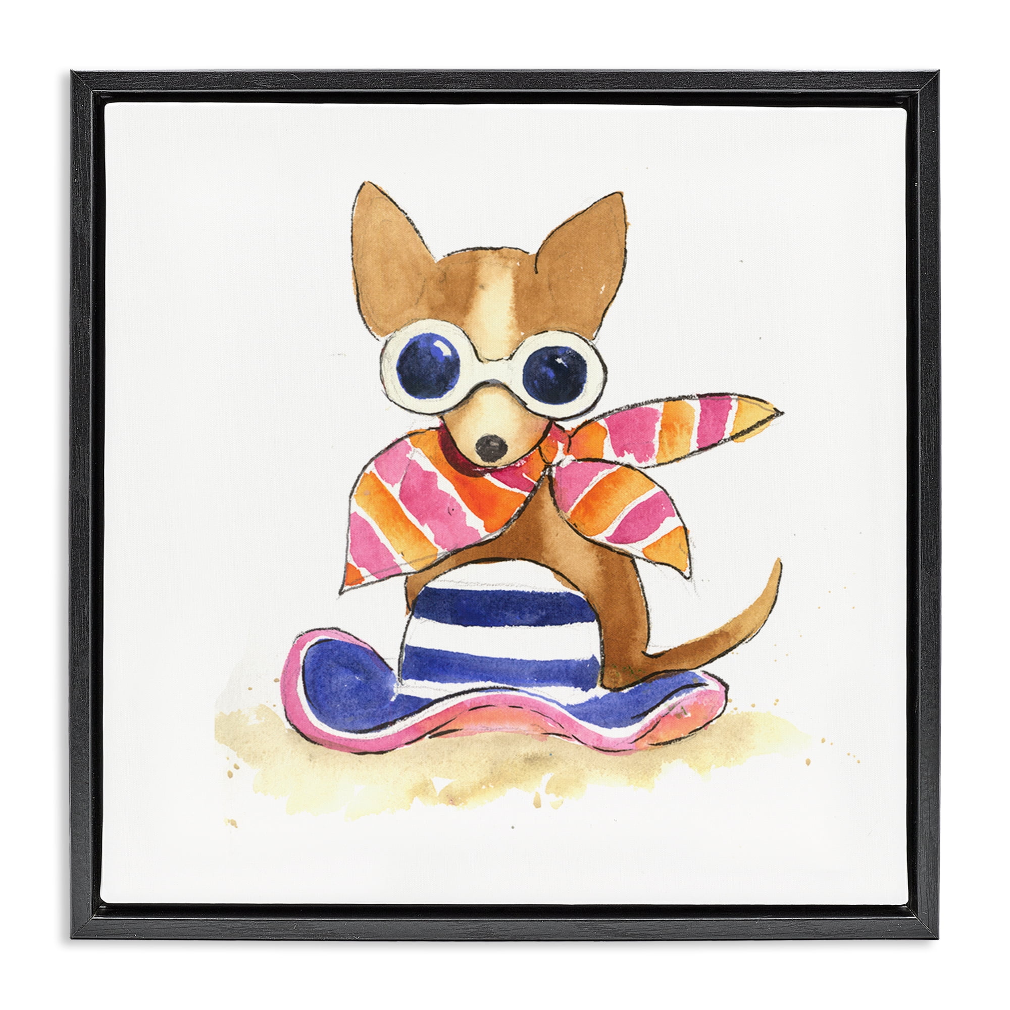 Stupell Industries Sandy Dog on Beach Animals Painting Black Floater Framed Canvas Art Print Wall Art, 18 x 18