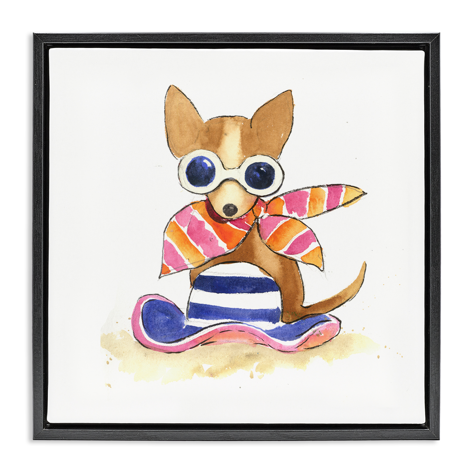 Stupell Industries Sandy Dog on Beach Animals Painting Black Floater Framed Canvas Art Print Wall Art, 25 x 25