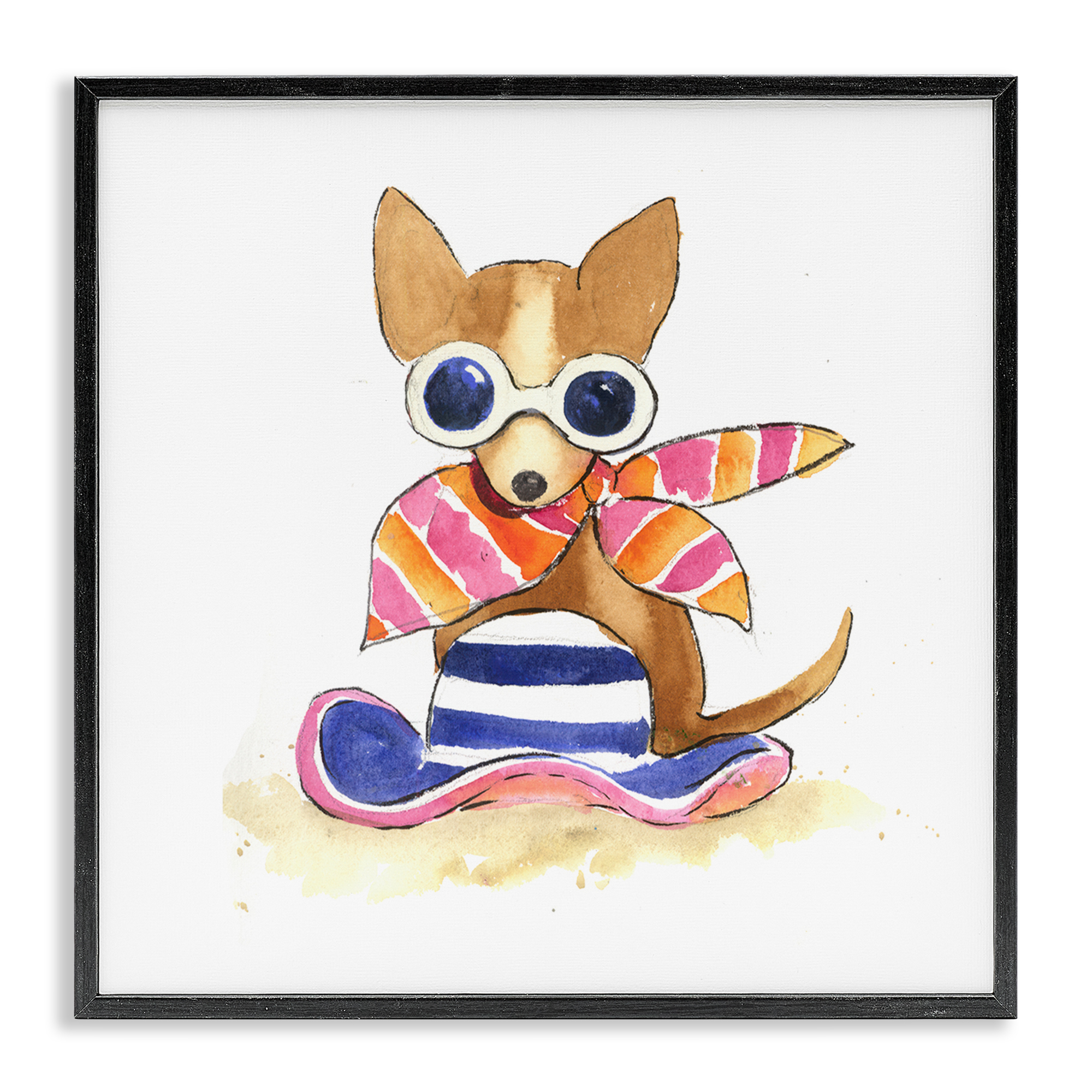 Stupell Industries Sandy Dog on Beach Animals Painting Black Framed Art Print Wall Art, 24 x 24