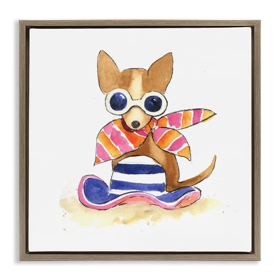 Stupell Industries Coastal Sandy Dog on Beach Brown Floating Frame Canvas Art, 25 x 25, by Geoff Allen