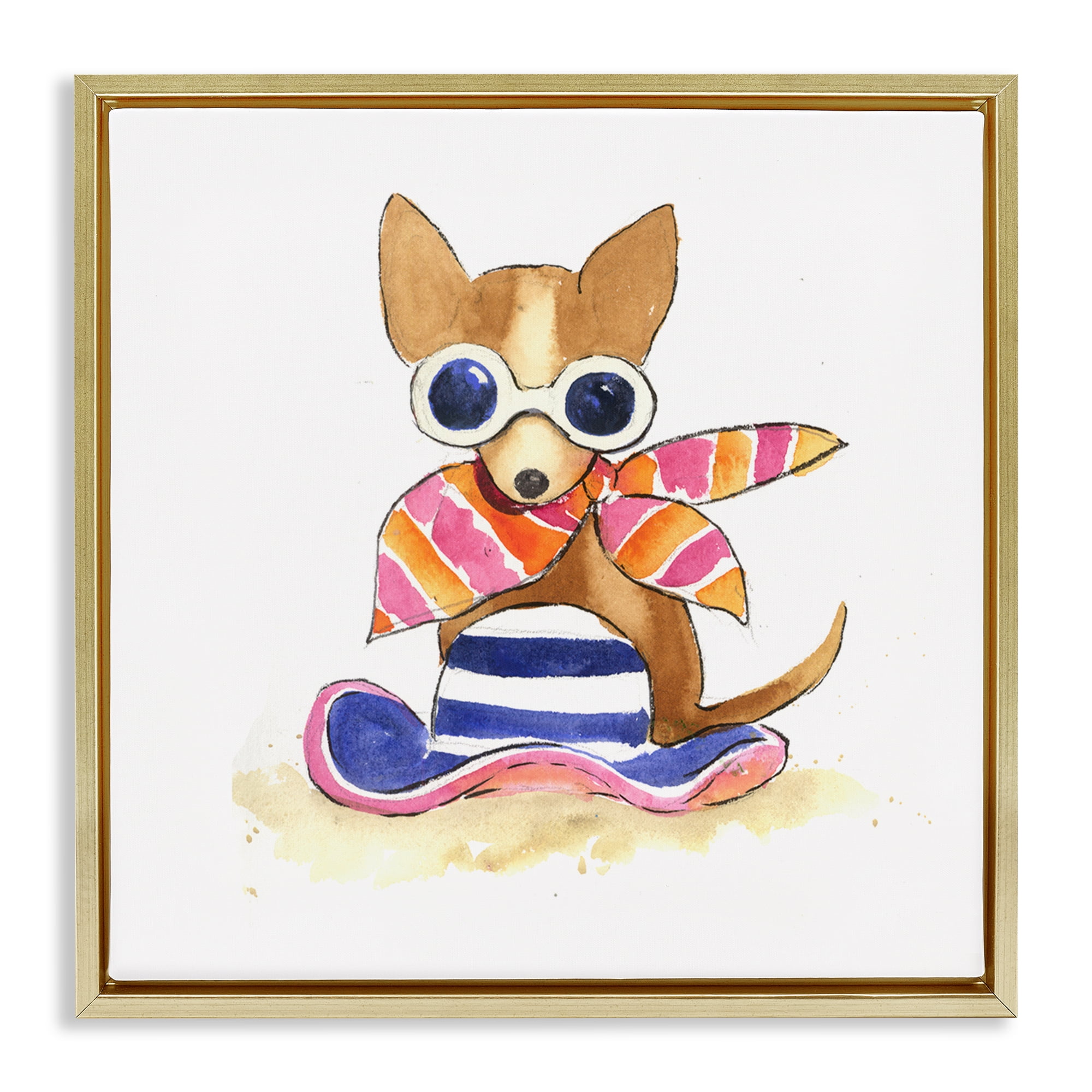 Stupell Industries Sandy Dog on Beach Animals Painting Gold Floater Framed Canvas Art Print Wall Art, 25 x 25